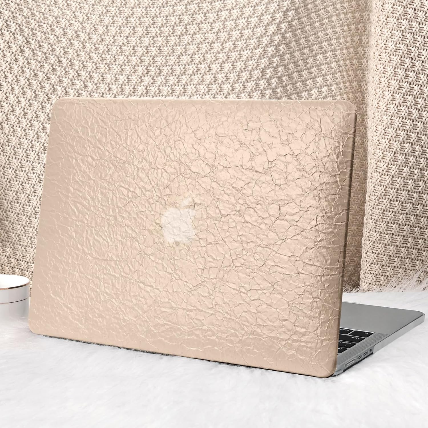 Compatible with MacBook Pro 14 inch Case 2023-2021 M3 Pro/Max A2918 A2992 M2 A2779 M1 A2442 Touch ID,Ruffle Style Leather Plastic Hard Shell Case?Transparent Keyboard Cover,Gold