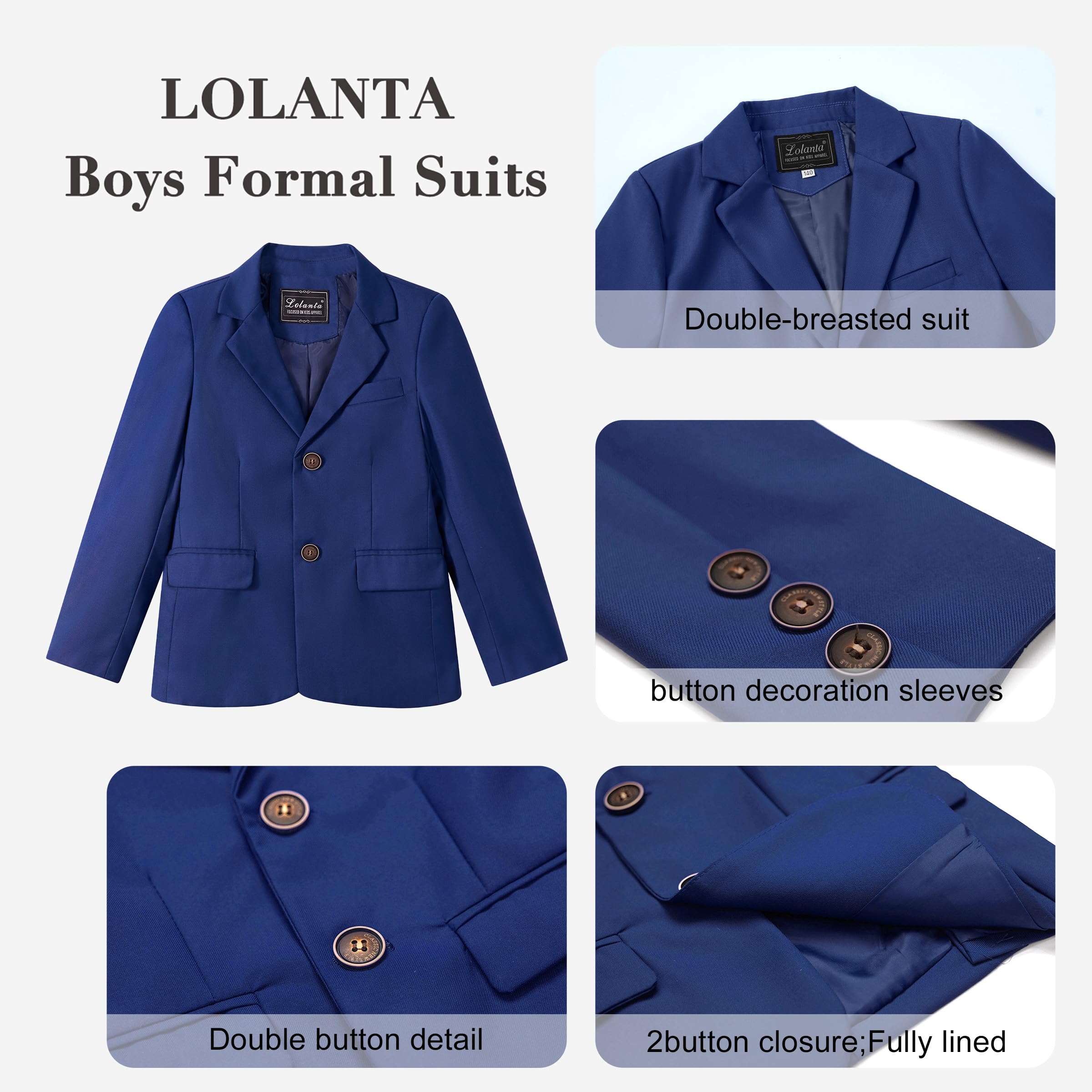 LOLANTA Blazer Casual para Niño, Chaqueta de Traje Lisa, Clásica de Botonadura Simple con Bolsillos de Solapa, 5–12 Años