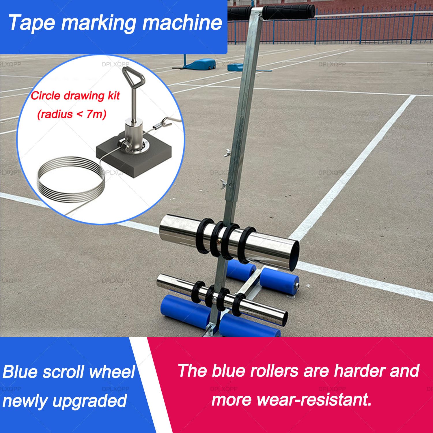Push-Typ-Klebeband-Applikator für Parkplatz-Streifen, Court- und Straßenmarkierung, verstellbare Linienmarkierung mit 14 cm maximaler Breite und Kreis-Zeichenkit, Stahlkonstruktion