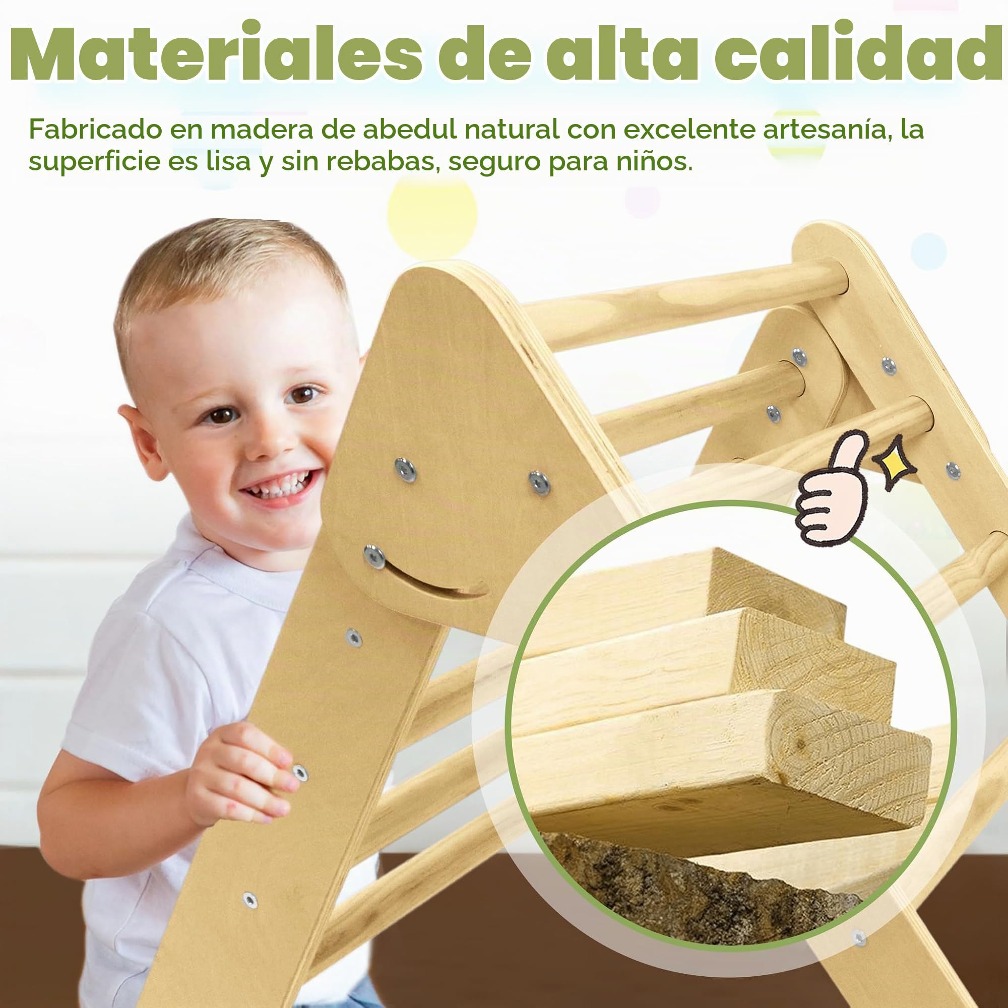UISEBRT Juego de Estructura de Escalada 3 en 1 para niños, triángulo de Escalada con tobogán, Arco de Escalada y Escalera, Parque Infantil de Madera para Interiores y Exteriores, para