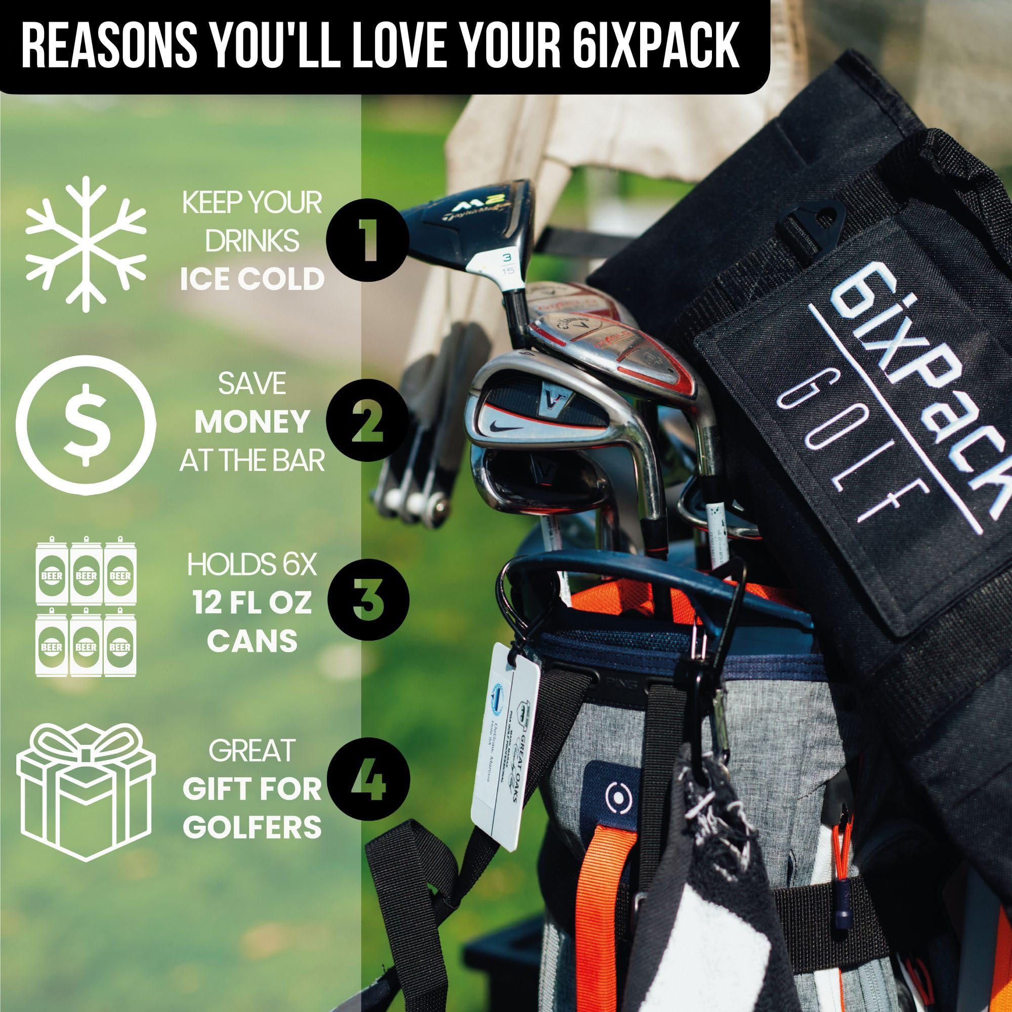 6ixPack Golf Cooler Bag with 2 Ice Packs, Insulated Golf Bag Cooler Holds 6 Cans, Fits in Most Golf Bags - Image 4