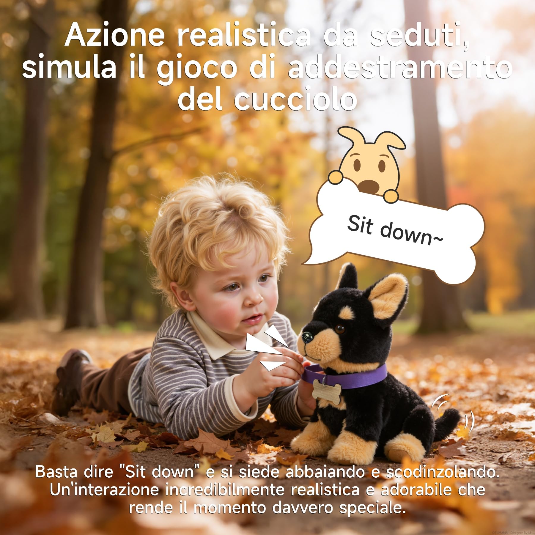 TUMAMA KIDS Giocattolo per Cani Che Cammina e Canta, Cucciolo di Peluche | Cagnolino giocattolo che cammina e abbaia, comando vocale, scodinzola, annuisce con la testa, canta