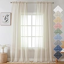 Aiyufeng Kirei Farmhouse Sheer Curtains Flax Textured for Living Room, Semi Sheer Vertical Drapes Privacy with Light Filter for Home Office/Farm House, W40 x L96, Linen, 1 Pair