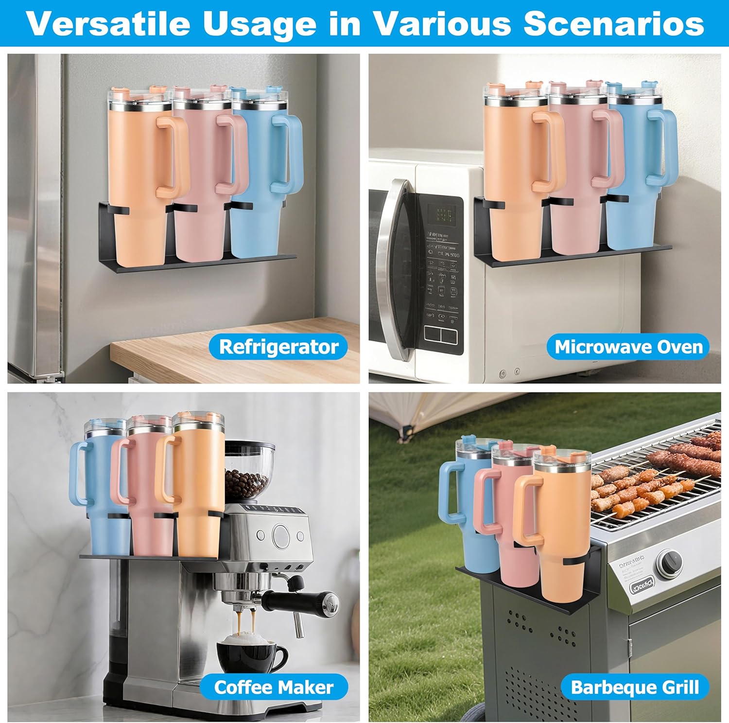 RedCall Magnetic Cup Holder for Stanley,20/30/40oz Tumbler Organizer for Refrigerator,Powerful magnet Water Bottle Holder with Tumbler Lid Organizer,Space-Saving Storage Rack for Kitchen/Fridge - Image 6