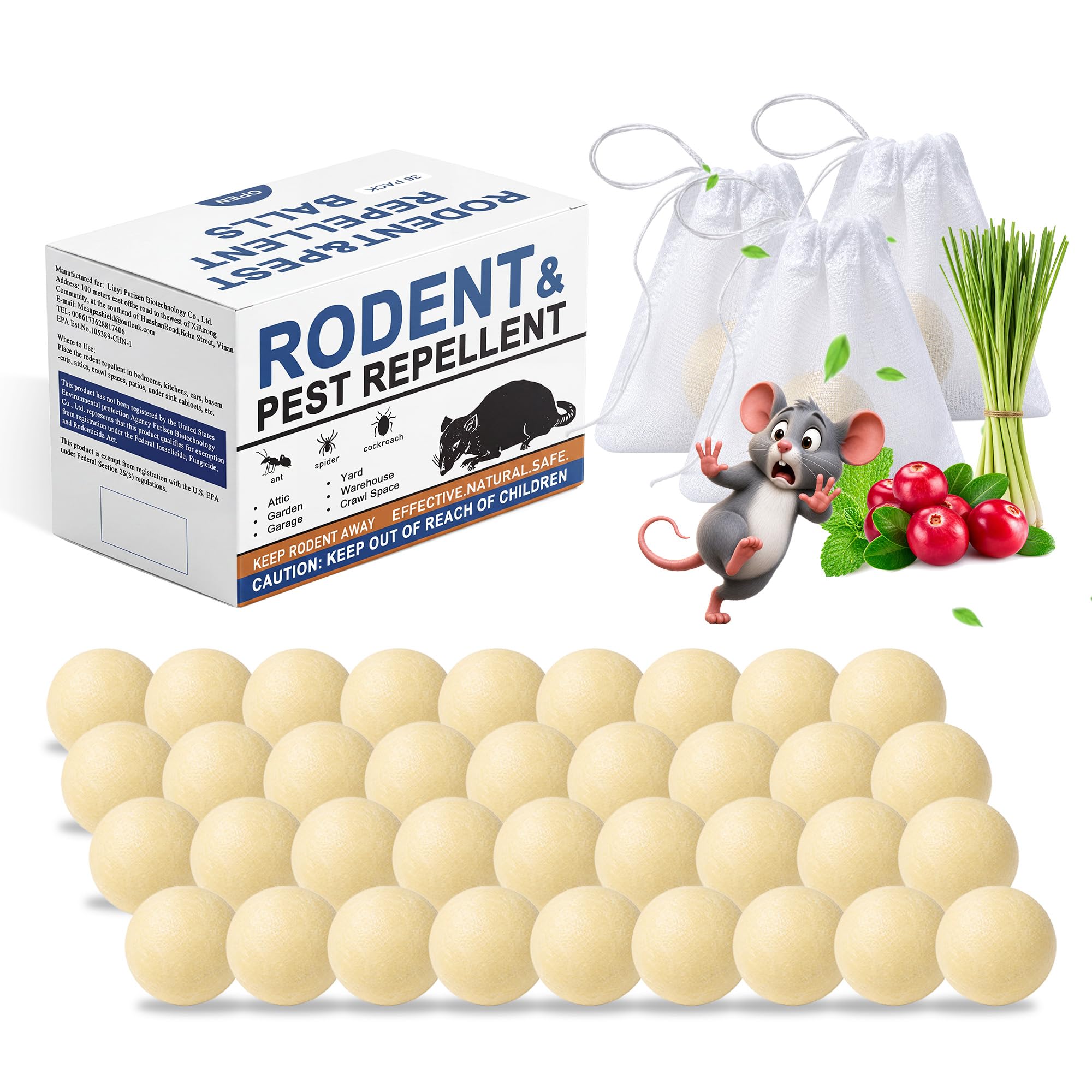 Mouse Repellent Balls 36 Pack, Peppermint Rodent Repellent for Mice and Rats, Natural Mouse Deterrent Indoor Outdoor, Long Lasting Pest Control for Home, Garage, Basement, Attic, Car