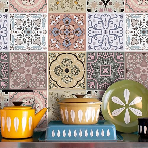 Miniatura 3 de TOARTi Calcomanías mexicanas retro, calcomanías para salpicaduras de Talavera, 18 piezas de mandala vintage para pared, calcomanías de pared de