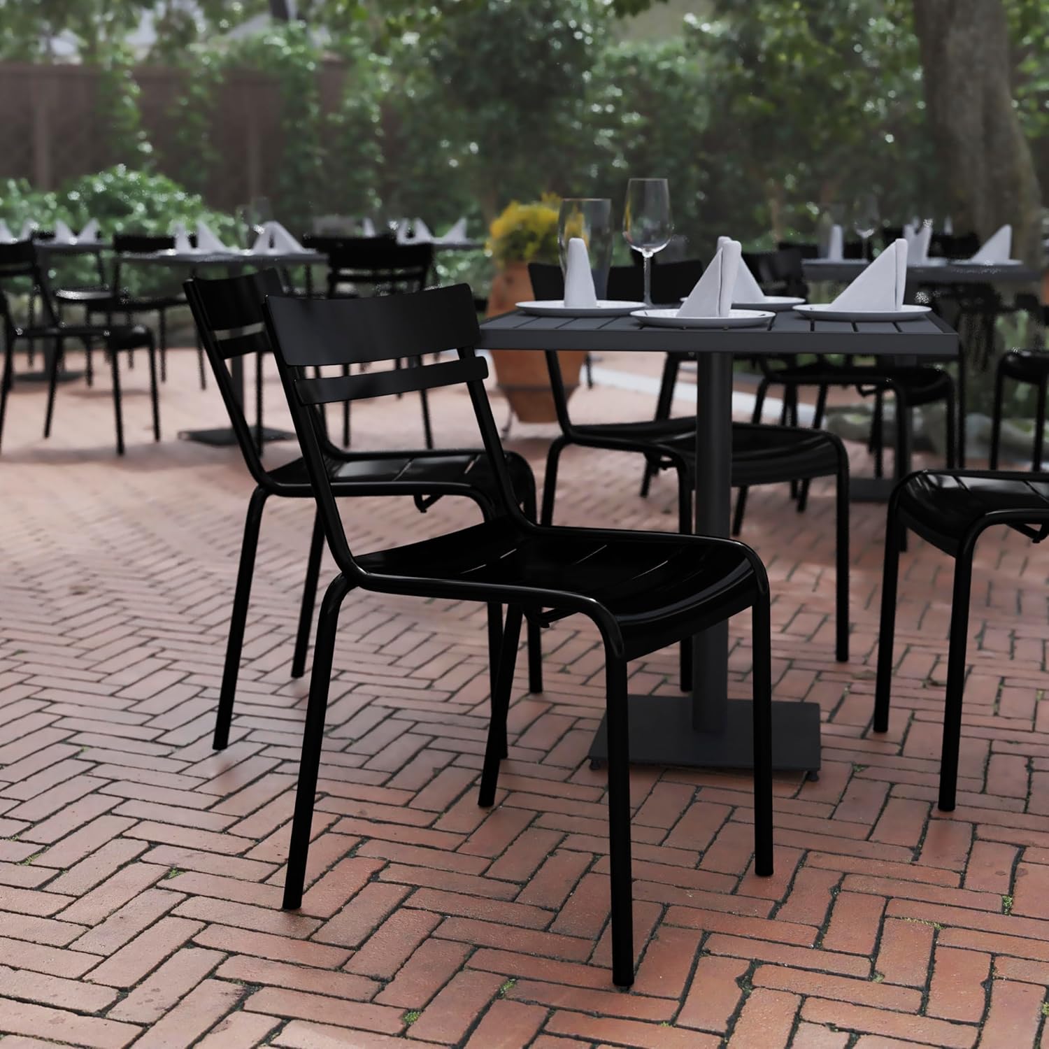 Flash Furniture Nash Commercial Grade Steel Stack Chair, Indoor-Outdoor Armless Chair with 2 Slat Back, Black