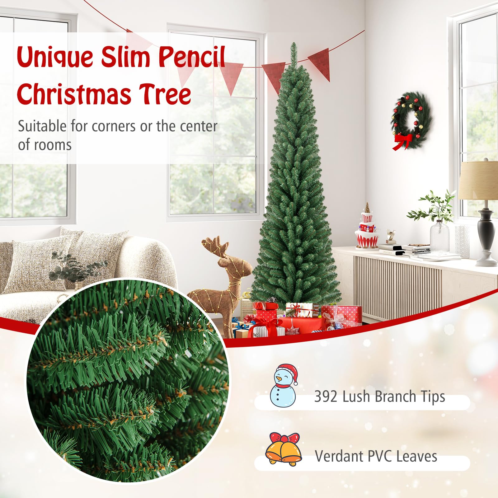 GIANTEX Künstlicher Weihnachtsbaum 60 Cm – Tisch-Weihnachtsbaum Mit Zementbasis, PVC-Nadeln, Grün