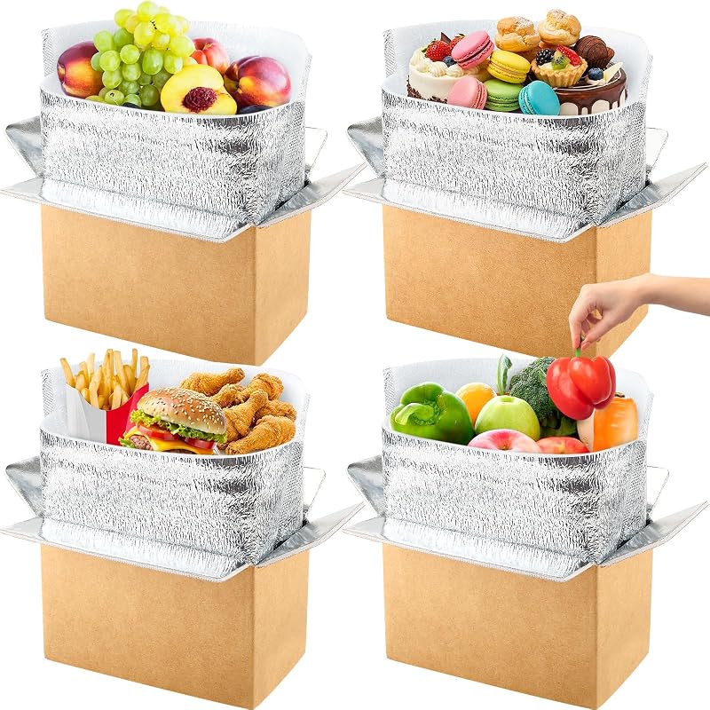 UNIFAMILY 4pack Small Insulated Shipping Box for Frozen with Aluminum Foil Liner, Cold Shipping Boxes for Food, Reusable Styrofoam Cooler Mailing Box for Hot Frozen Food Delivery