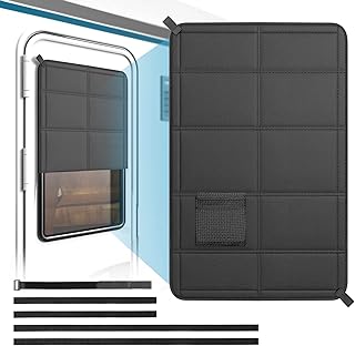 RV Door Window Shade Cover 25''x16'' Foldable Velcro Magnetic RV Sun Shade Waterproof Oxford Black Blackout & Blocking Light, Heat and UV Rays Accessories for Most RV Camper Motorhome Trailer