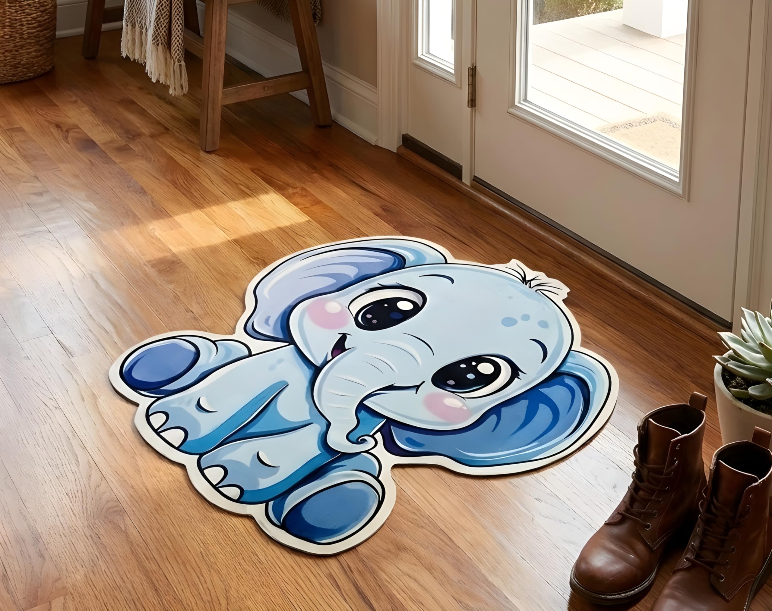 VENES Premium Elephant Shape Door Mat | Water Absorbent, Anti-Skid, Machine Washable Floor Mat | Soft Microfiber Carpet for Home, Living Room & Bedroom | Premium Decorative Mat (24x26 Inch, 400g)-image-9