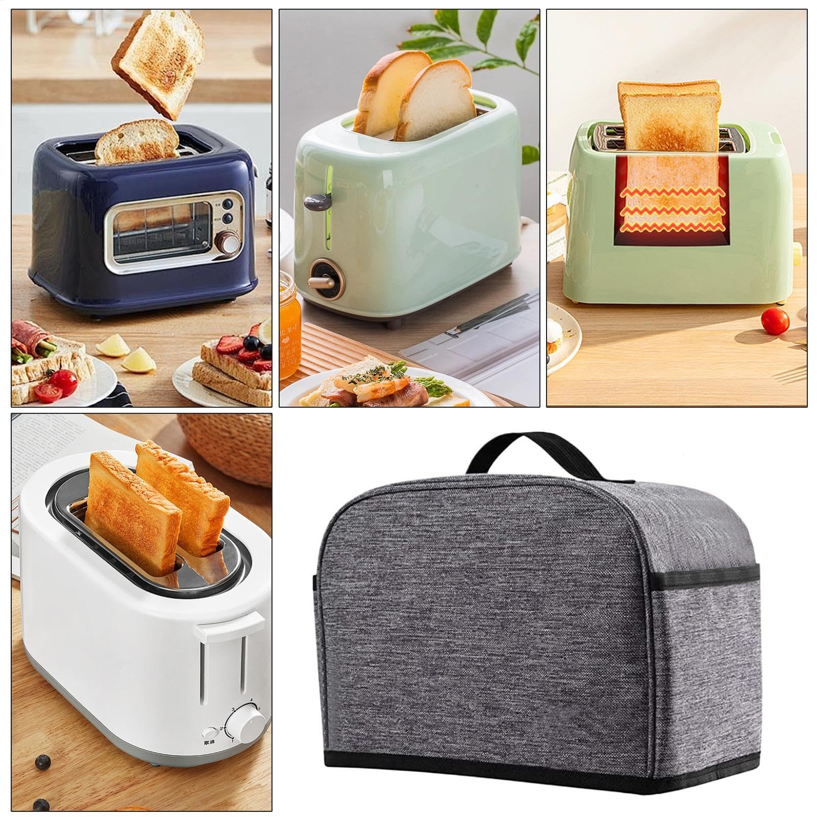 Toaster Cover, Toaster Cover for Two Toaster, Durable Appliance Dust Cover with Jam Spreader Cutter and Toaster Tongs, Stylish Protection for Toaster, Fingerprint and Dust Guard, Compact Storage