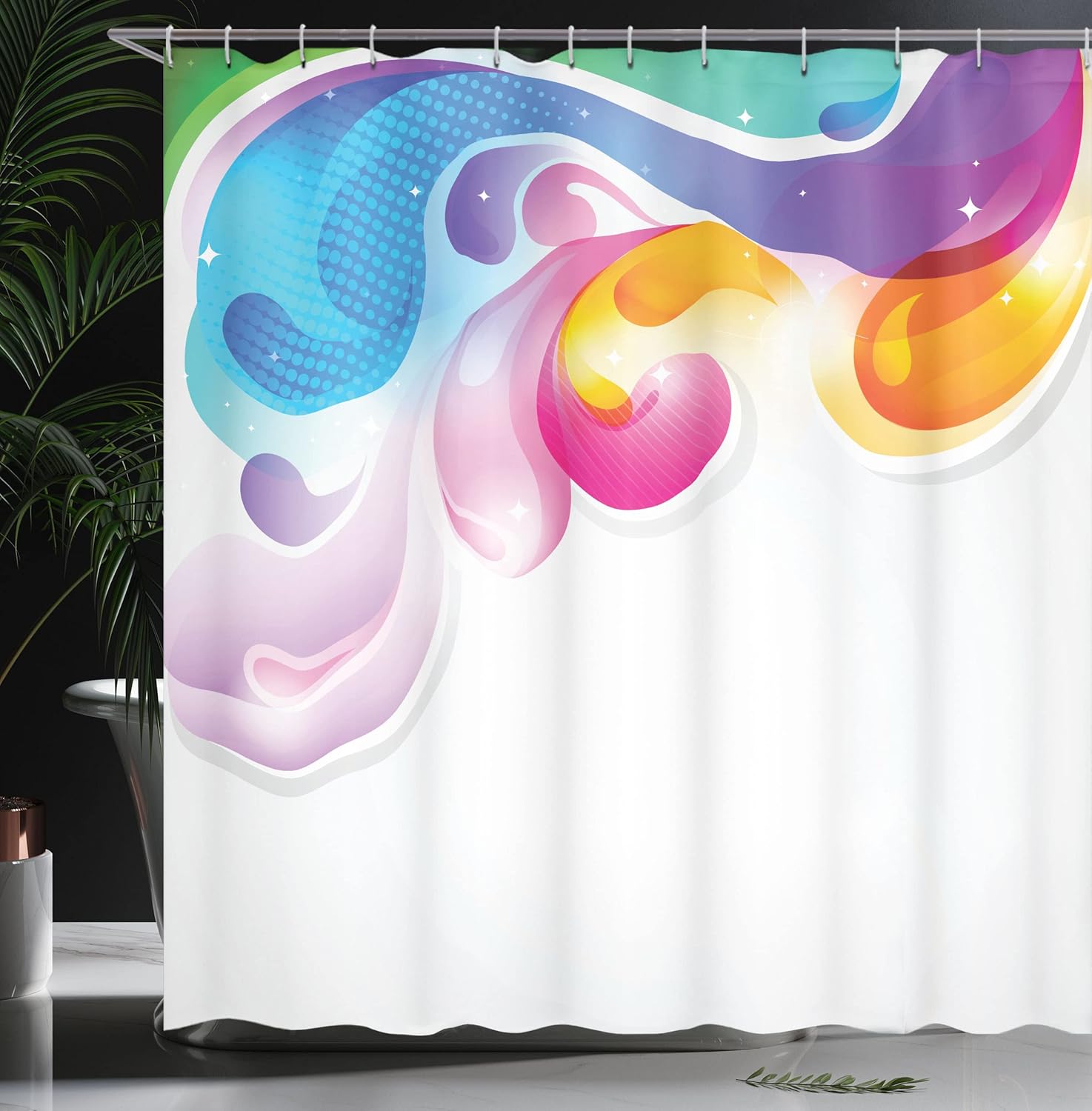 Ambesonne Colorful Shower Curtain, Abstract Splash Drops with Computer Digital Concept Paintbrush Watercolor Effect, Cloth Fabric Bathroom Decor Set with Hooks, 69" W x 70" L, Multicolor