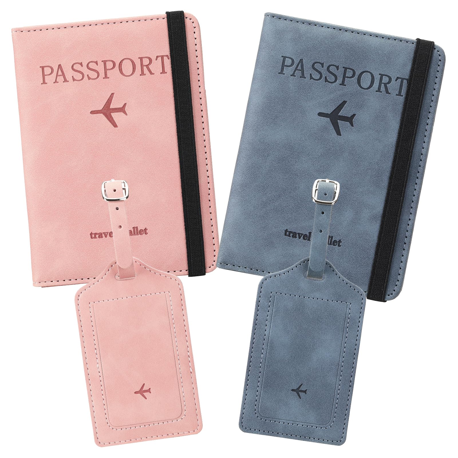 2 Set Passport Covers Holder for Travel Leather Rfid Passport Wallets Holder for Mr and Mrs, Pink+Blue-image-21
