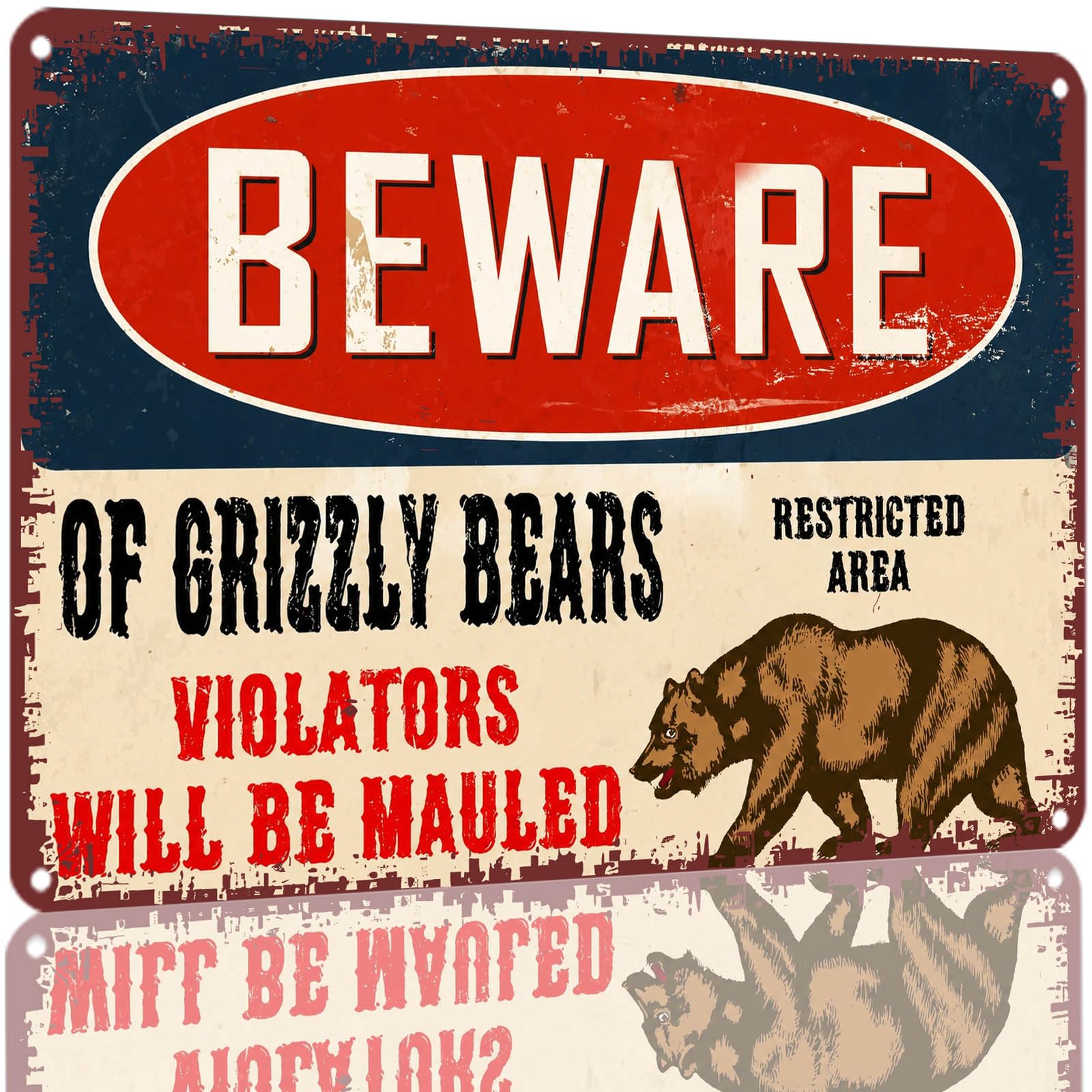 Kwqdozf As Pic Vintage Beware Of Grizzly Bears Metal Sign 8X12 Inch Retro Aluminum Tin Sig