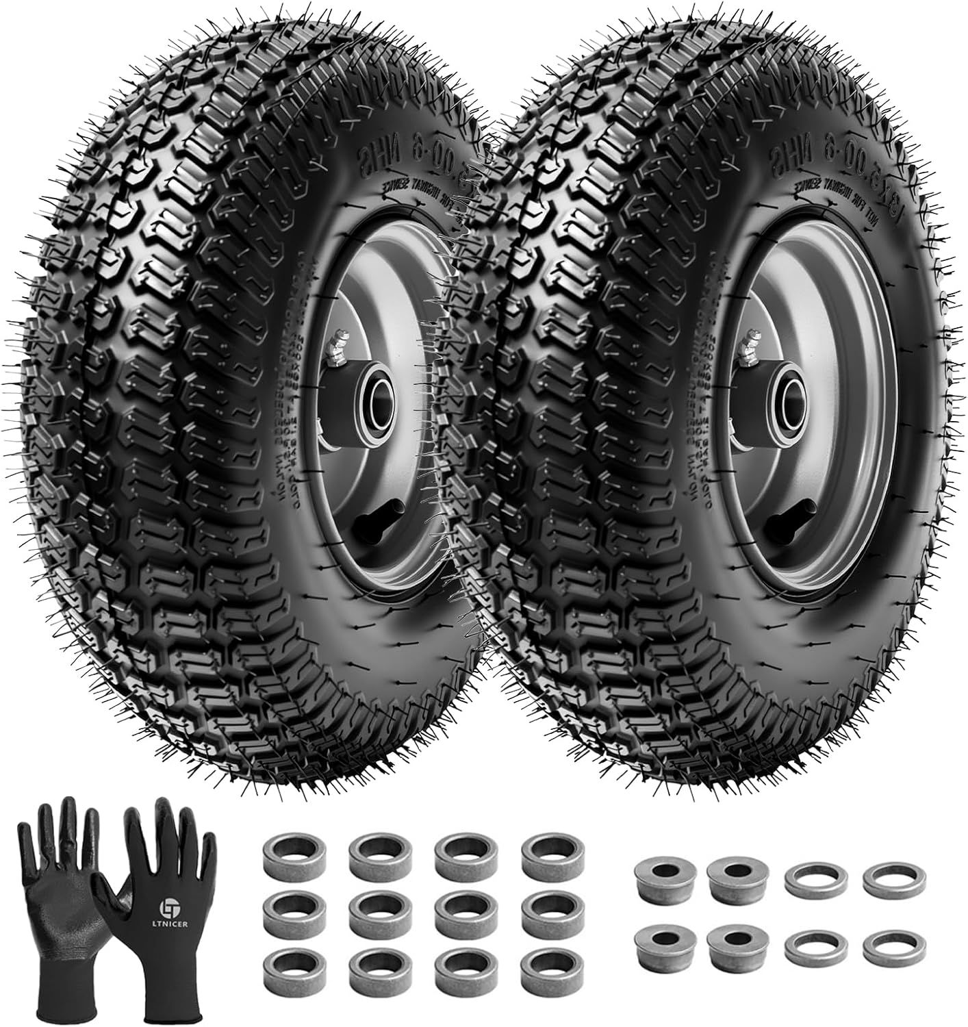 13x5.00-6 Lawn Mower Tubeless Front Tire & Wheel Assembly 4 Ply Tubeless, Compatible with John Deere 100 & 300 Series Riding Mowers with 3" Offset Hub
