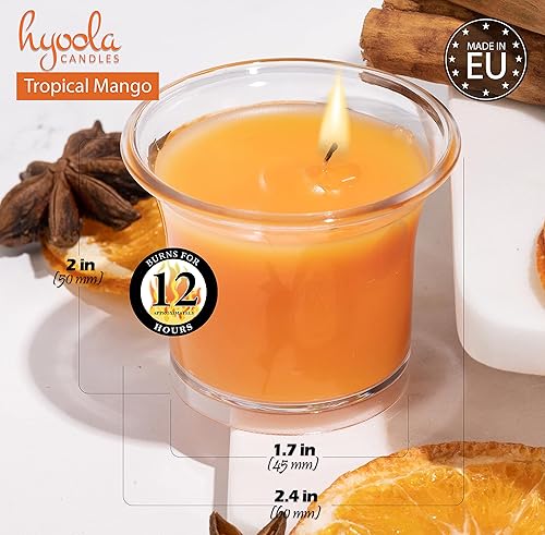 Miniatura 24 de HYOOLA Clear Cup Velas votivas perfumadas – Blanco – 12 horas de tiempo de combustión – Paquete de 4 – Fabricado en Europa Blanco,Amarillo