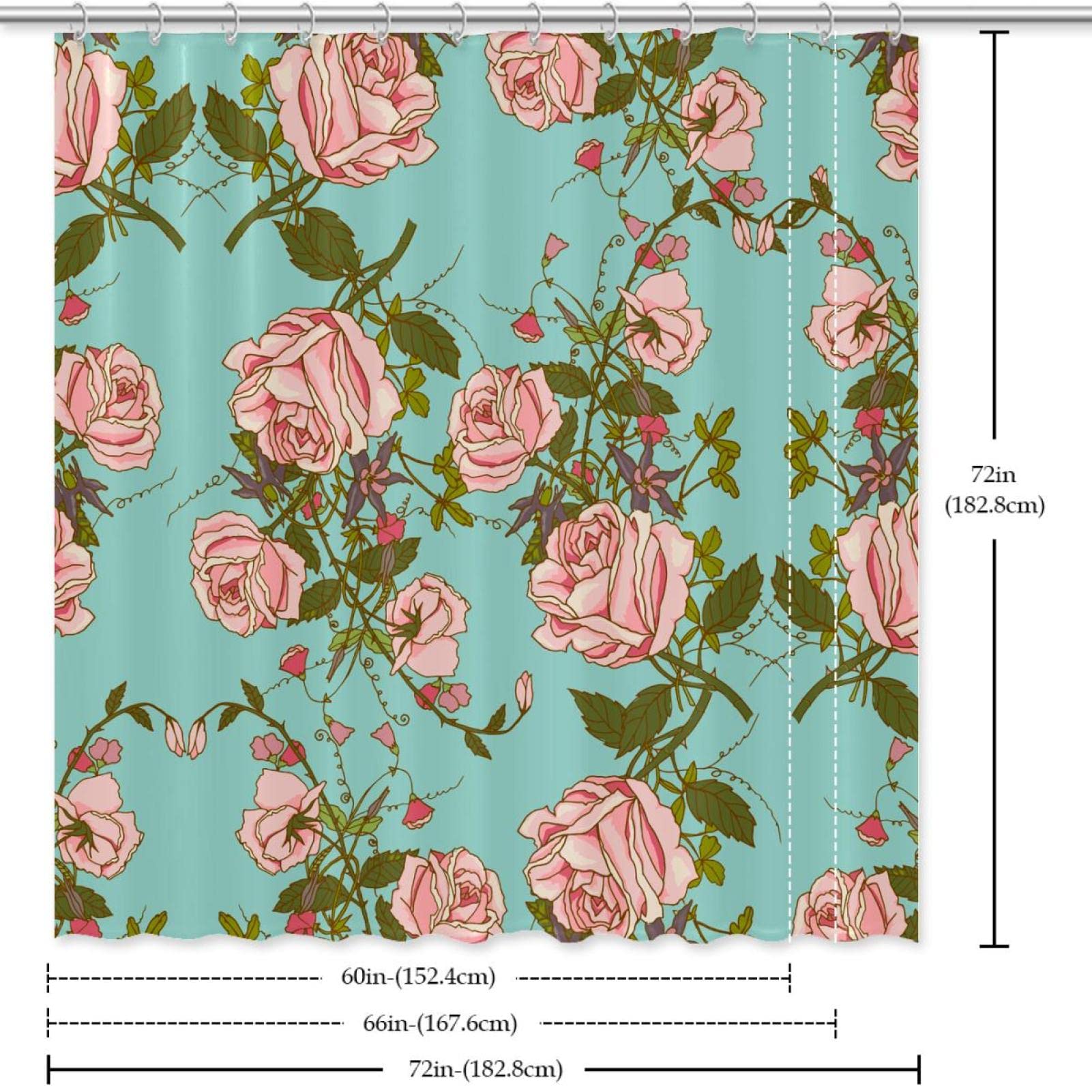 Tenda da doccia impermeabile con stampa floreale di ispirazione vintage per l'arredamento del bagno Tavolozza di colori rosa verde oliva  15