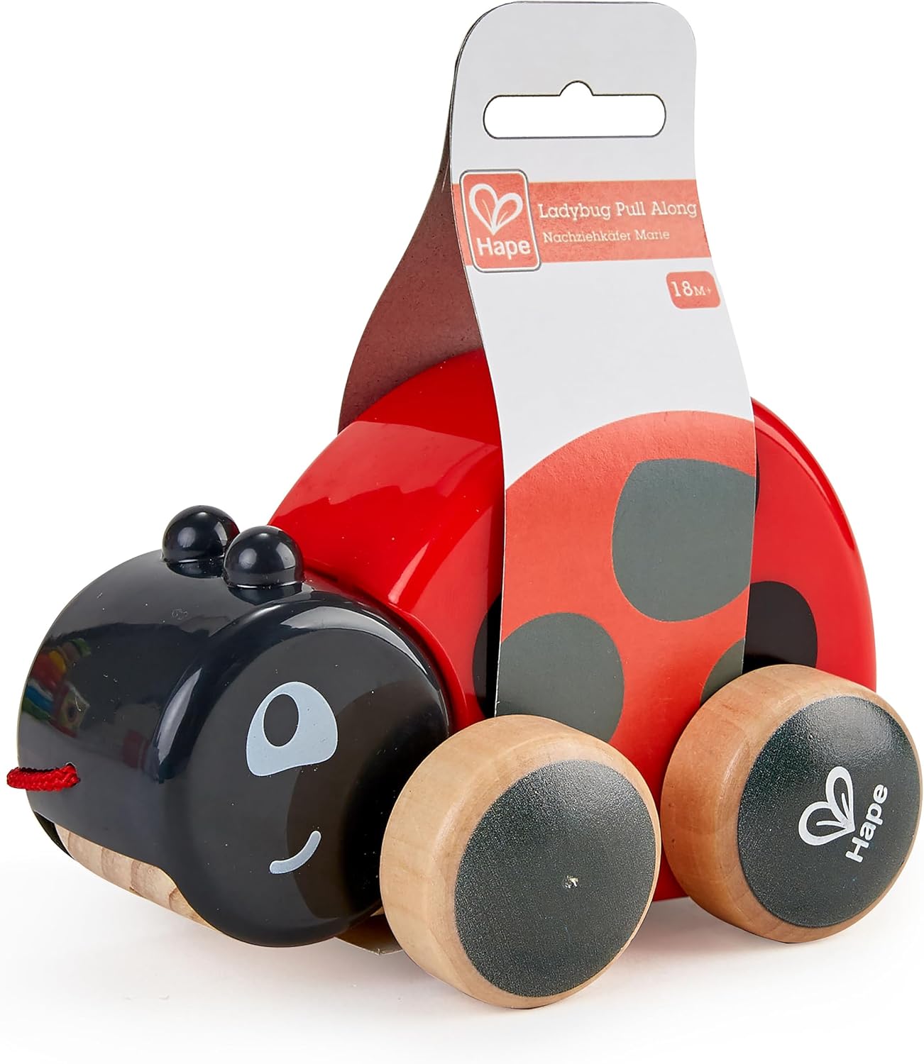 Hape Ladybug Pull-Along | Easy Pull Flapping Wooden Toddler Toy, Multi-Color