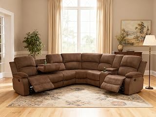 Reclining Sectional Sofa Set, L-Shaped Sectional Couch for Living Room, Home Theater Seating with Cup Holders, Modern Intelligent Recliner Sofa, Brown