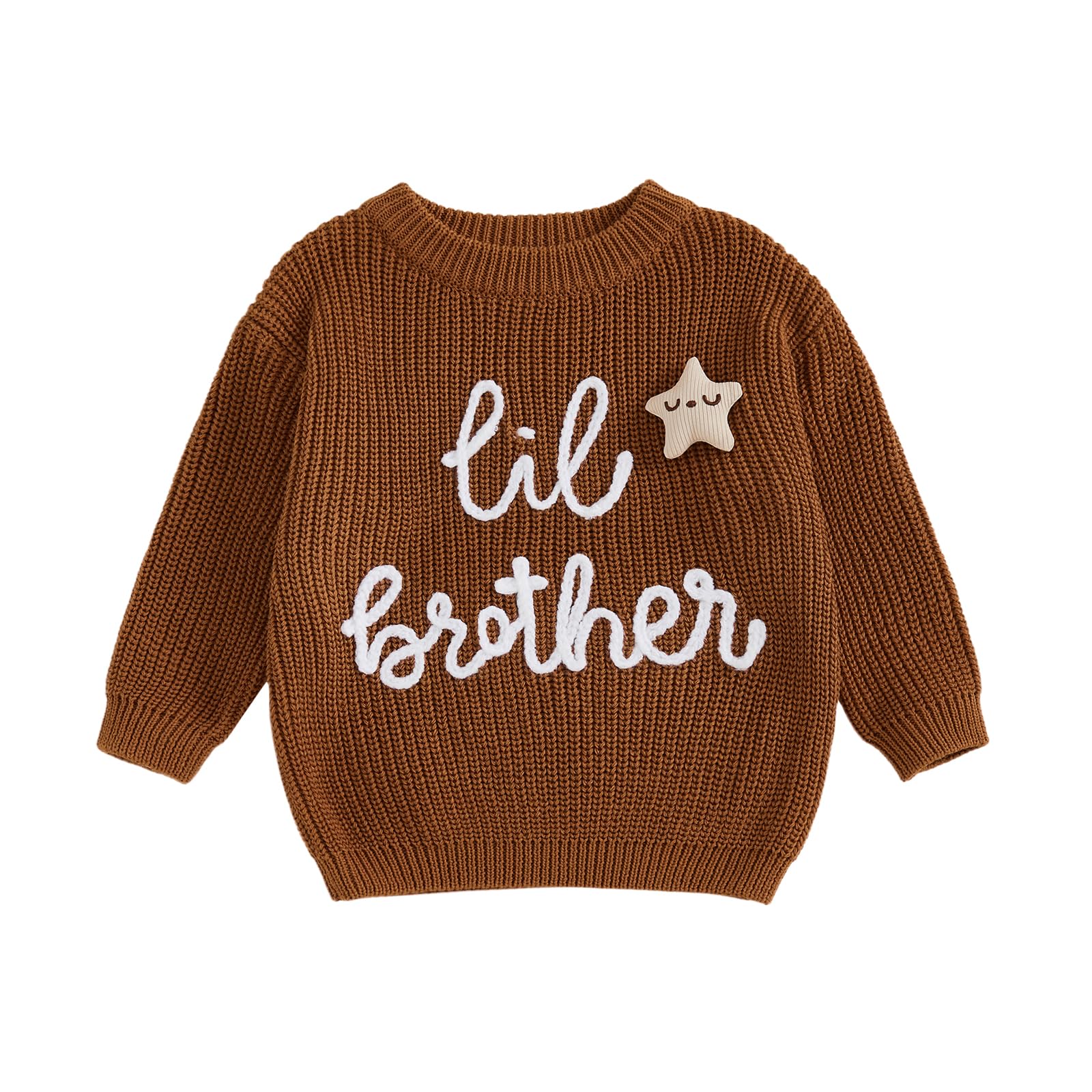 Brother Matching Outfit Clothes Big Brother Knitted Jumper Little Brother Sweater Toddler Baby Boy Knitwear Top Fall Winter Warm Clothing (Brown Little Brother, 3-6 Months)