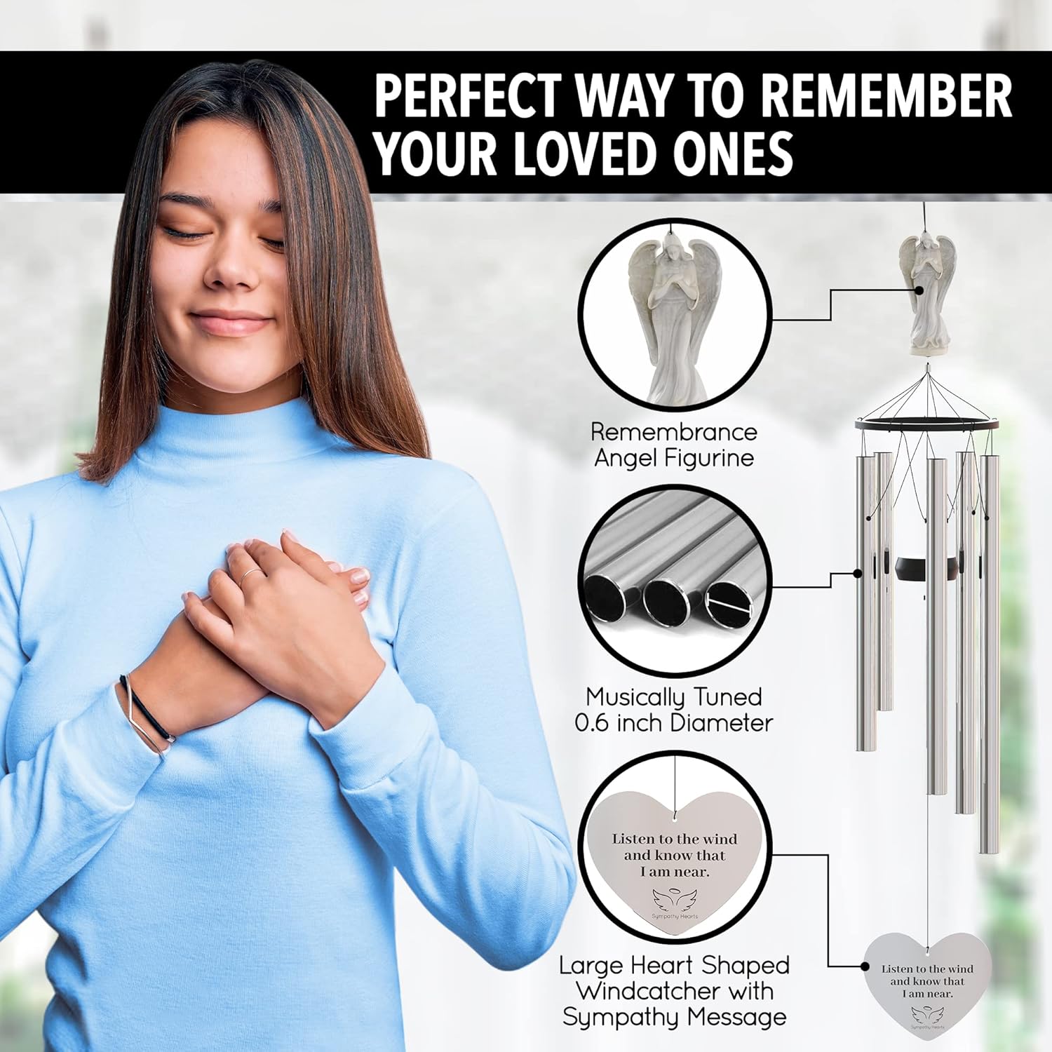 Angel Memorial Wind Chimes for Loss of Loved One - 34" Large Sympathy Wind Chimes, Memorial Gifts for Loss of Loved One Mother Father Husband Bereavement Chimes for Outside Deep Tone - Image 4