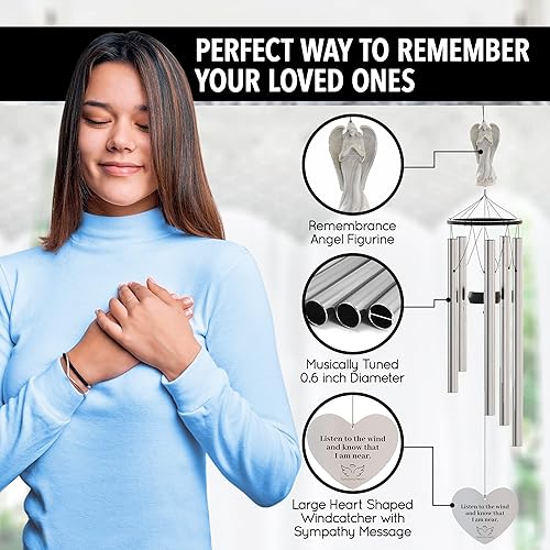 Miniatura 4 de Campanillas de viento conmemorativas de ángel para la pérdida de un ser querido - Campanillas de viento grandes de simpatía de 34 pulgadas, regalos