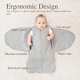 Ftikvo Swaddle-Blanket Baby Girl & Boy Swaddles Newborn Infant Transition 100% Cotton Wrap Blankets, 3-Way Adjustable Wearable Blanket, TOG 1.0 (Gray Stripes, 3-6 Month)