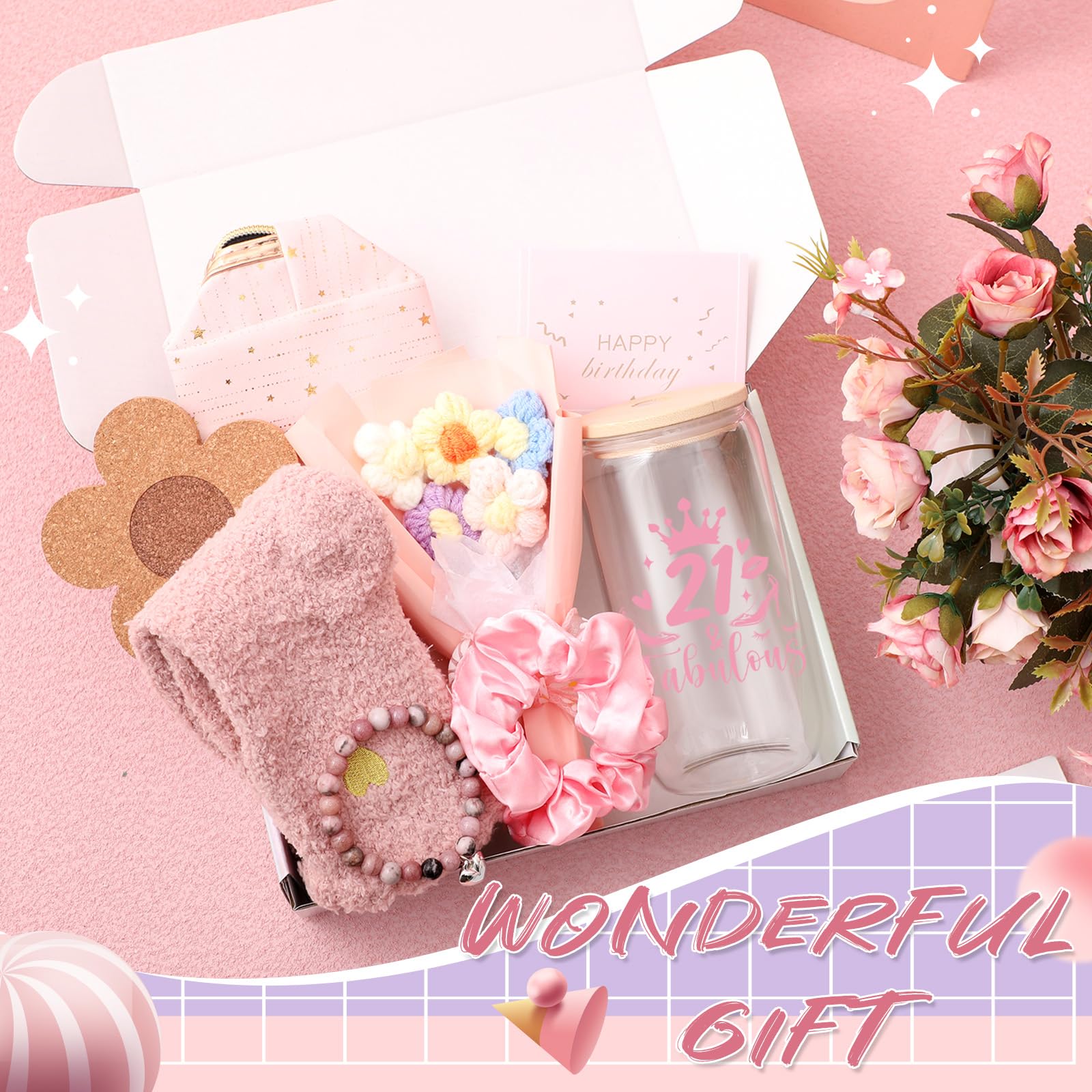 Yetene 8 Pcs 21st Birthday Gifts for Women Happy 21st Birthday Gift Ideas for 21 Year Old, 21 Bday Decorations for Her Pink Presents for Friends, Wife, Mom, Bestie, Sister, Niece, Coworkers