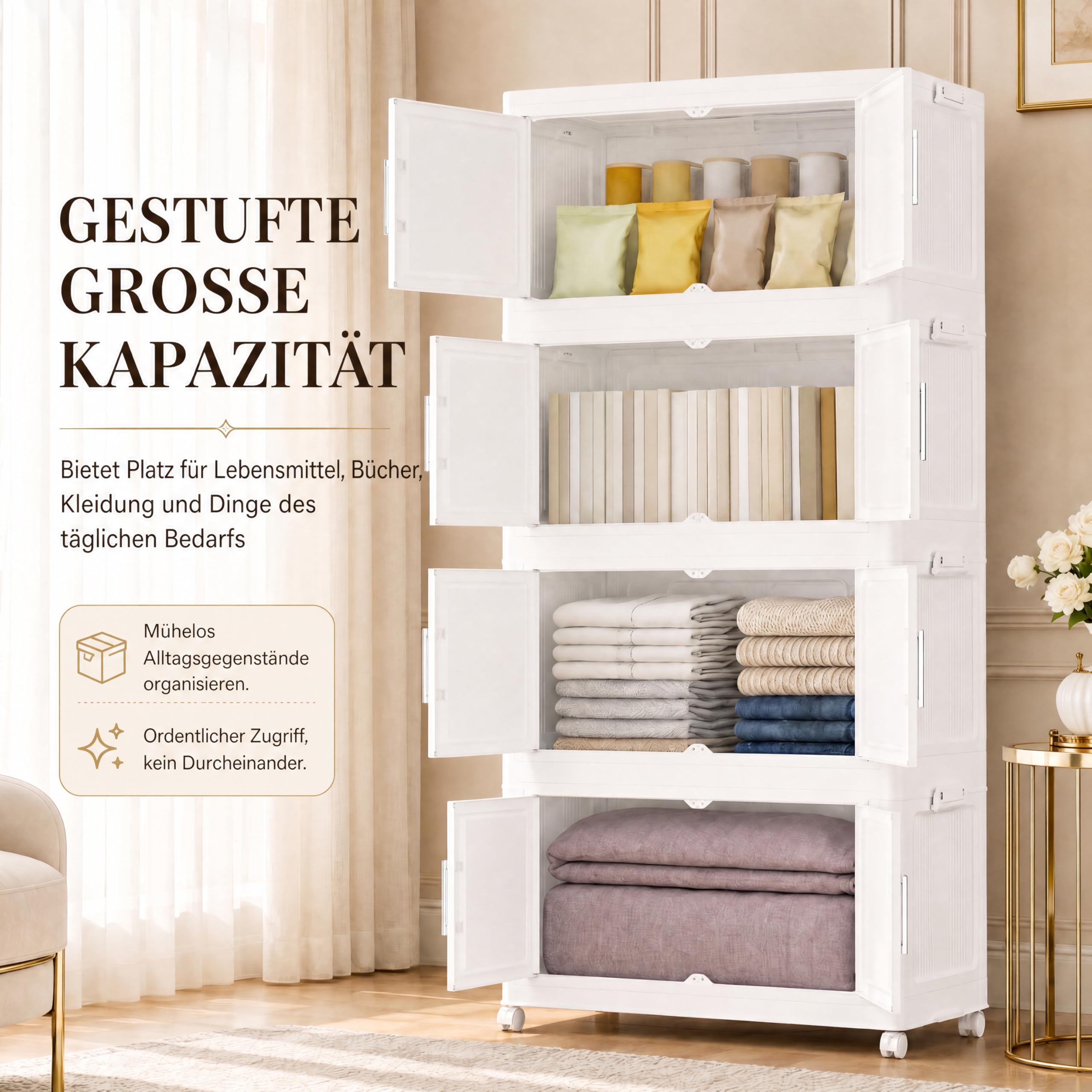 Scatole portaoggetti con coperchio, 3 x 120 l, in plastica con coperchio, impilabili con coperchio, grandi scatole pieghevoli, per camera da letto, soggiorno, bagno