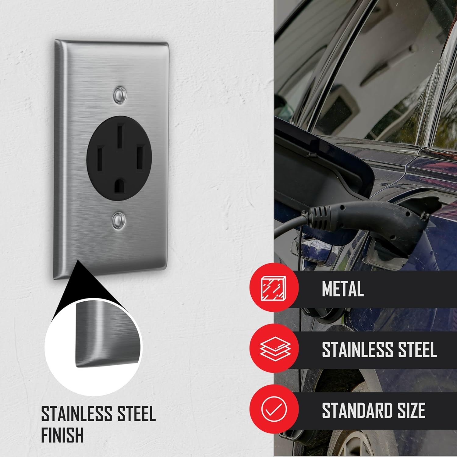 TayMac WSS-SR1 0.17 in x 2.76 in x 4.51 in 1-Gang Stainless Steel Standard Single Receptacle 1.60 in. Wall Plate WSS-SR1, Outlet Cover Wall Plate with Screws, 1-Device Electrical Outlet Cover Plate