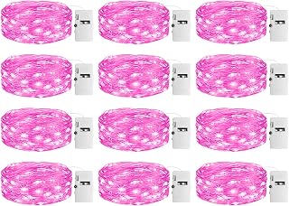 12 Pack Fairy Lights with Timer - Battery Operated 3 Modes, 7ft 20 LED Waterproof Indoor String Lights for Bedroom, Wedding, Table Centerpieces, Pink