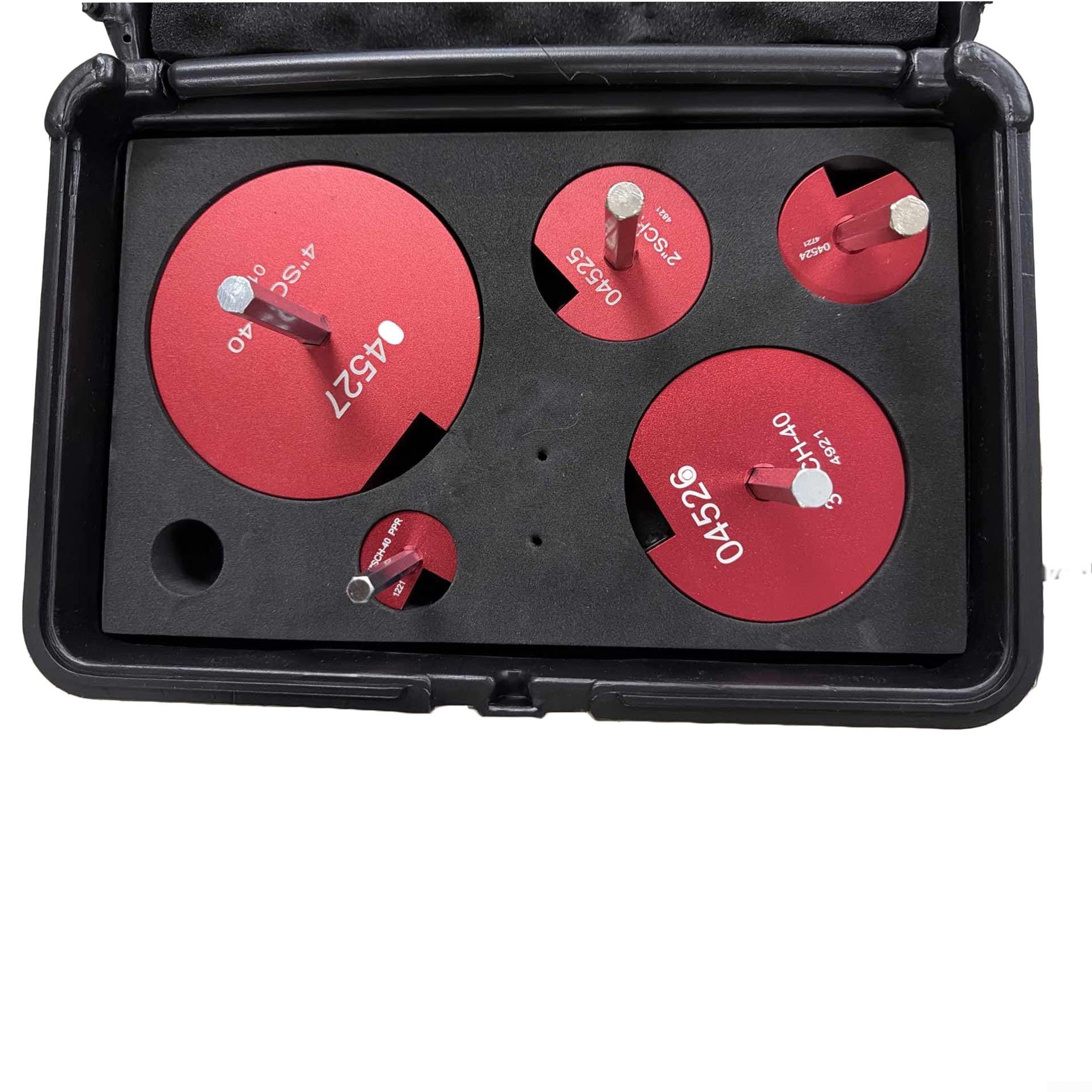 Kit d'alésoir de tuyau PPR 5 pièces avec tige hexagonale de 1,9 cm pour perceuses de 1,27 cm, économiseur et nettoyant pour tuyaux de vidange et d'eau de 3,2 à 10,2 cm, alliage dur rouge
