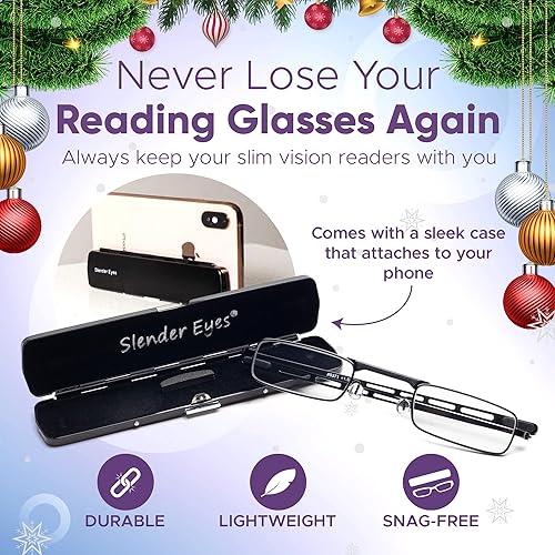 Miniatura 3 de Slender Eyes Lentes de lectura compactos con marco y lentes de calidad óptica ultra alta, incluye funda que actúa como soporte para teléfono