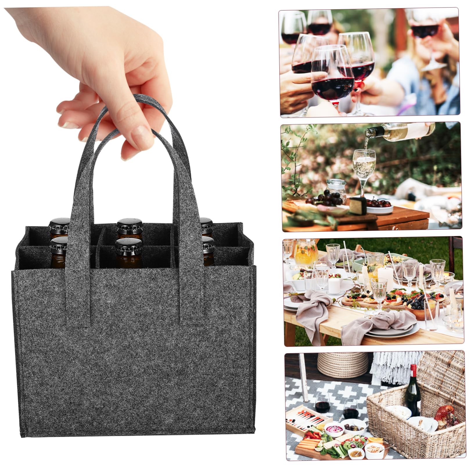 TOPBATHY 4 Stück Filz Flaschentaschen für 6 Flaschen mit Trennwand Weinaufbewahrungstasche Tragetasche für Reisen Camping und Picknick