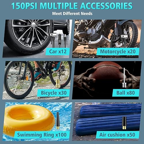 Miniatura 8 de LiveGo Inflador de neumáticos, compresor de aire portátil, bomba de aire inalámbrica de inflado rápido de 150 PSI con batería de 18000 mAh y medidor