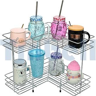 L Corner Shape Stand, 2 Layer Stainless Steel, Multipurpose Storage Rack for Kitchen and Bathroom (2 Layer), Free Standing, Kitchen Shelves