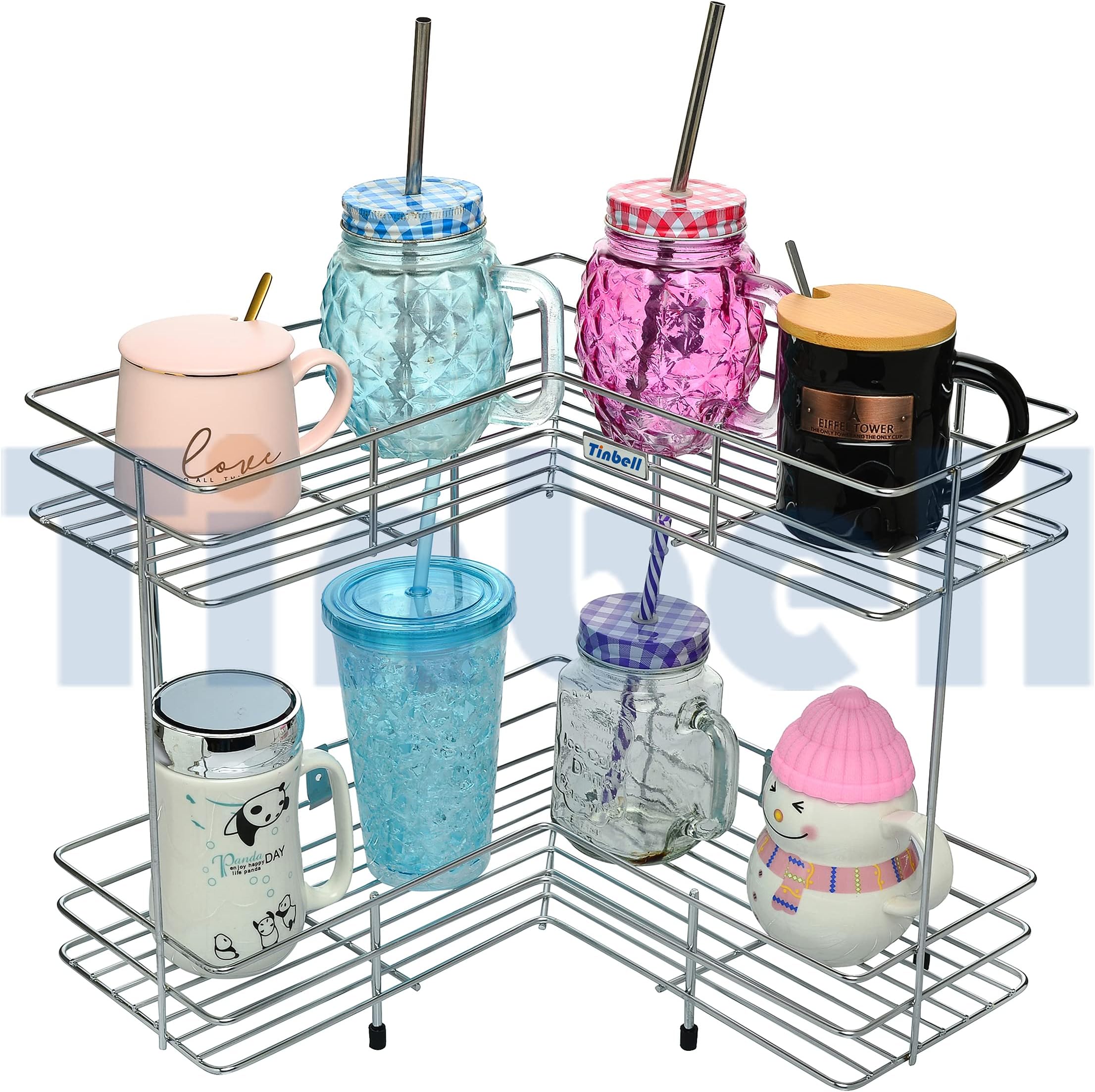 L Corner Shape Stand, 2 Layer Stainless Steel, Multipurpose Storage Rack for Kitchen and Bathroom (2 Layer), Free Standing, Kitchen Shelves