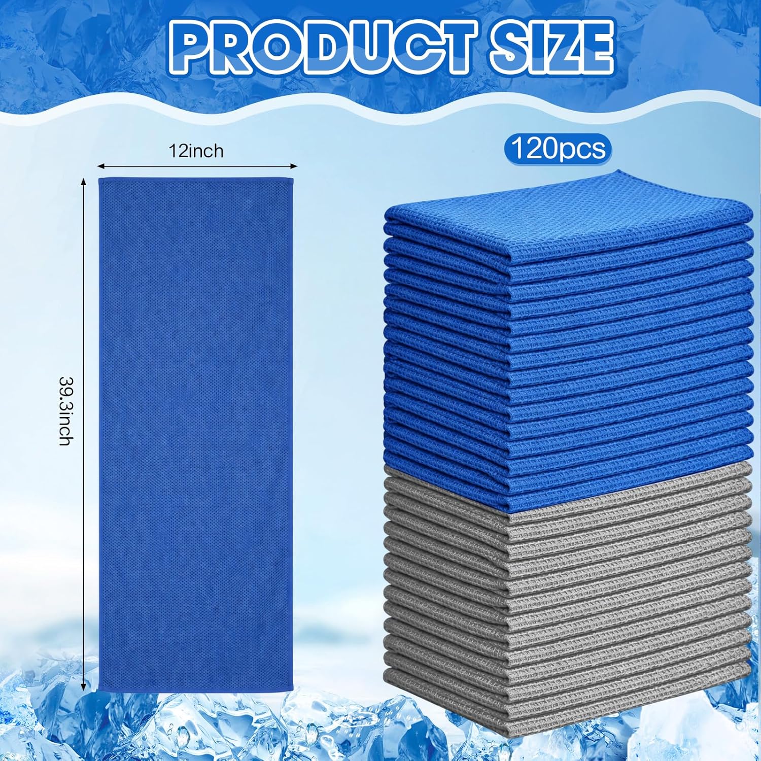 120 Pcs Microfiber Ice Towel, Cooling Cold Comfortable Towels for Neck and Face Breathable Chilly Towel for Yoga, Sport, Gym, Workout, Camping and Activities (Gray, Blue,12 x 39 Inches)