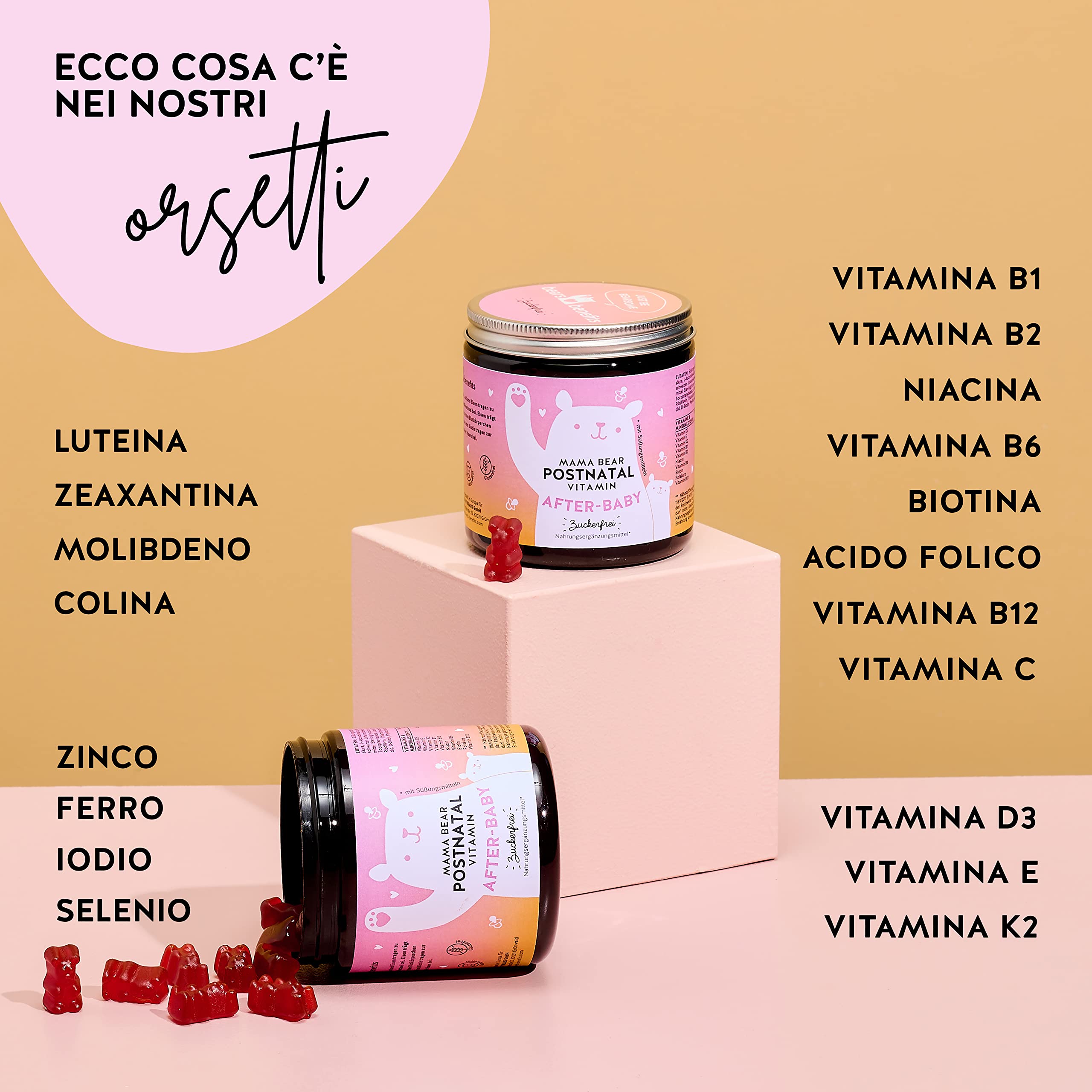 Bears with Benefits Complesso vitaminico concentrato per l'allattamento - con acido folico, ferro, zinco, selenio - orsetti gommosi (60 pz) - BEARS WITH BENEFITS Mama Bear Postnatal