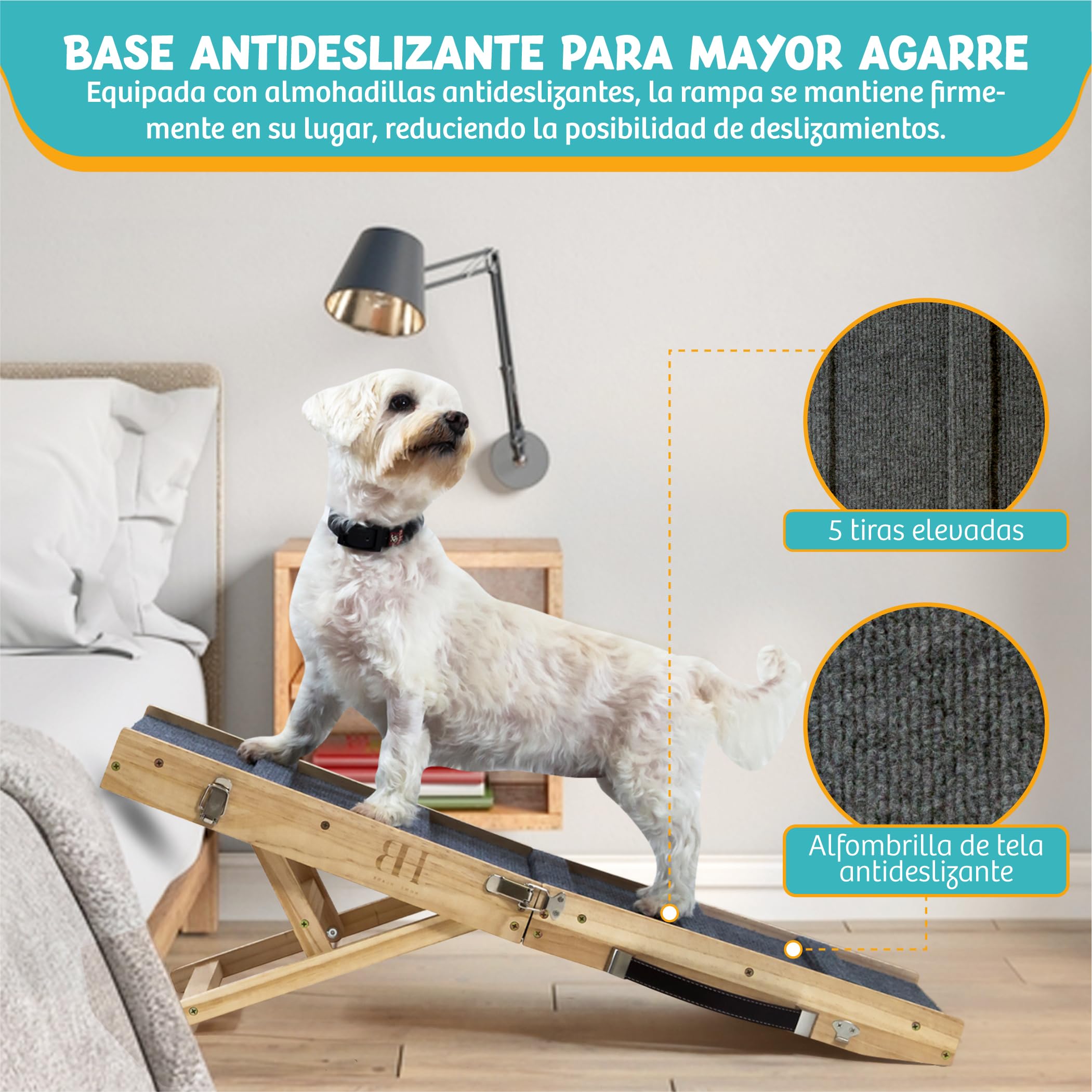 Rampa para Perros Pequeños con Base Antideslizante, Rampa para Sofá y Cama, Plegable con 4 Alturas, Protege Articulaciones y Columna, Escalera para Perros Pequeños y Gatos hasta 15kg