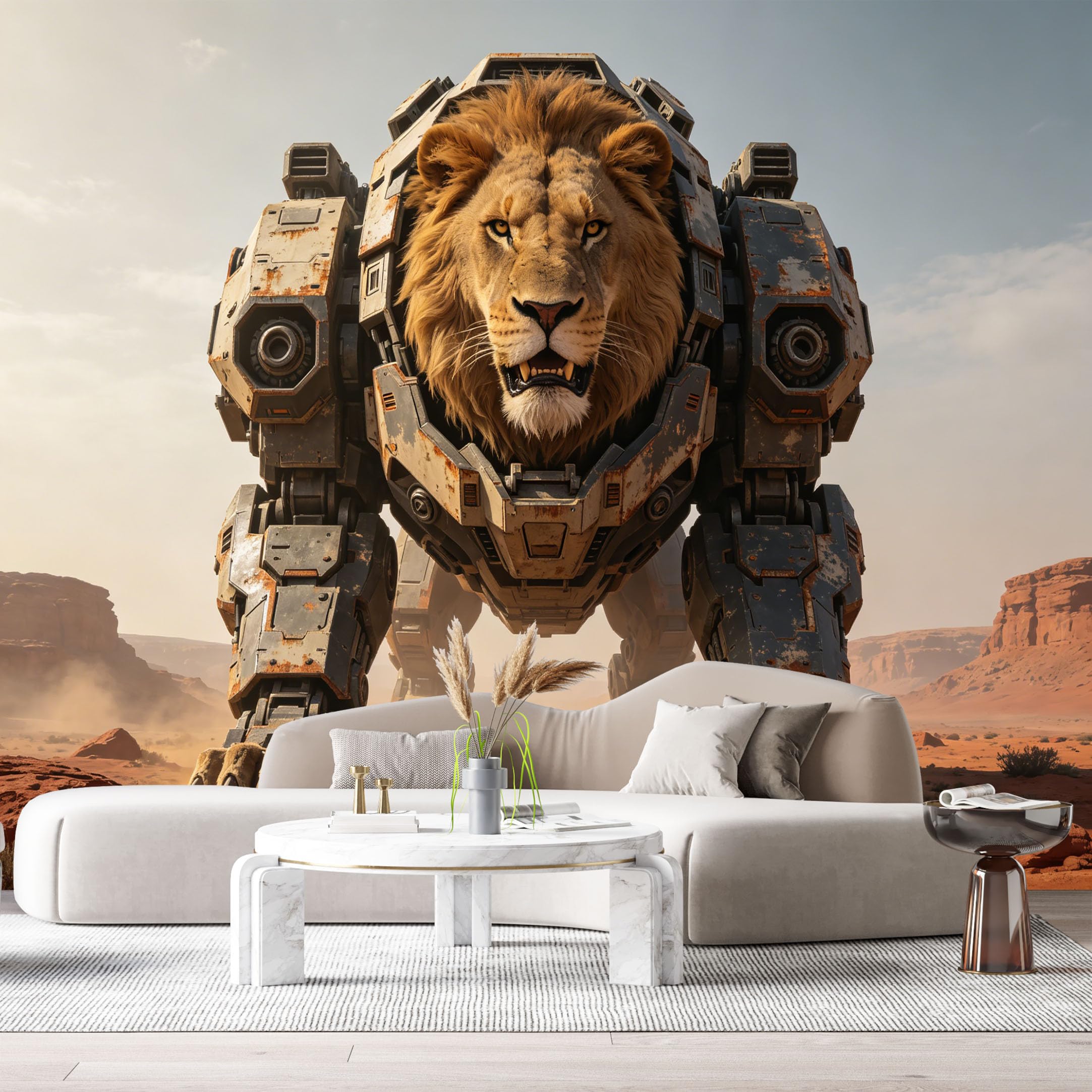 Custom Size Wall Mural Mech Lion Mechanical Beast Futuristic Armor SciFi Robot 3D Textured SelfAdhesive Art Prints Removable Large Wallpaper Esports Room Game Room Tenant Room Studio