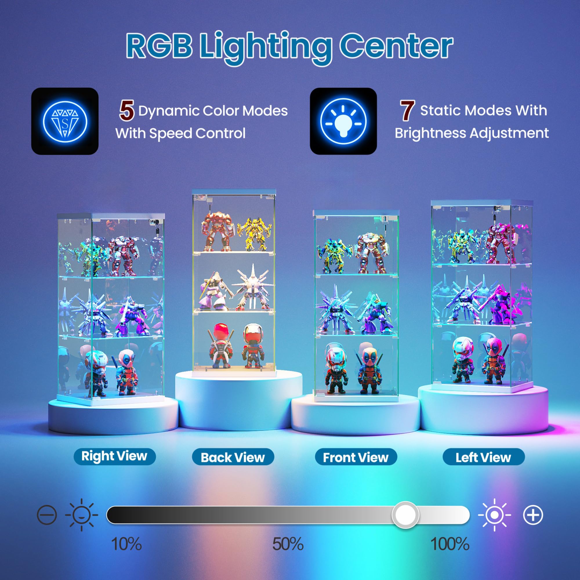 FREDEES Vitrina de cristal con luces RGB, 3 niveles, color blanco