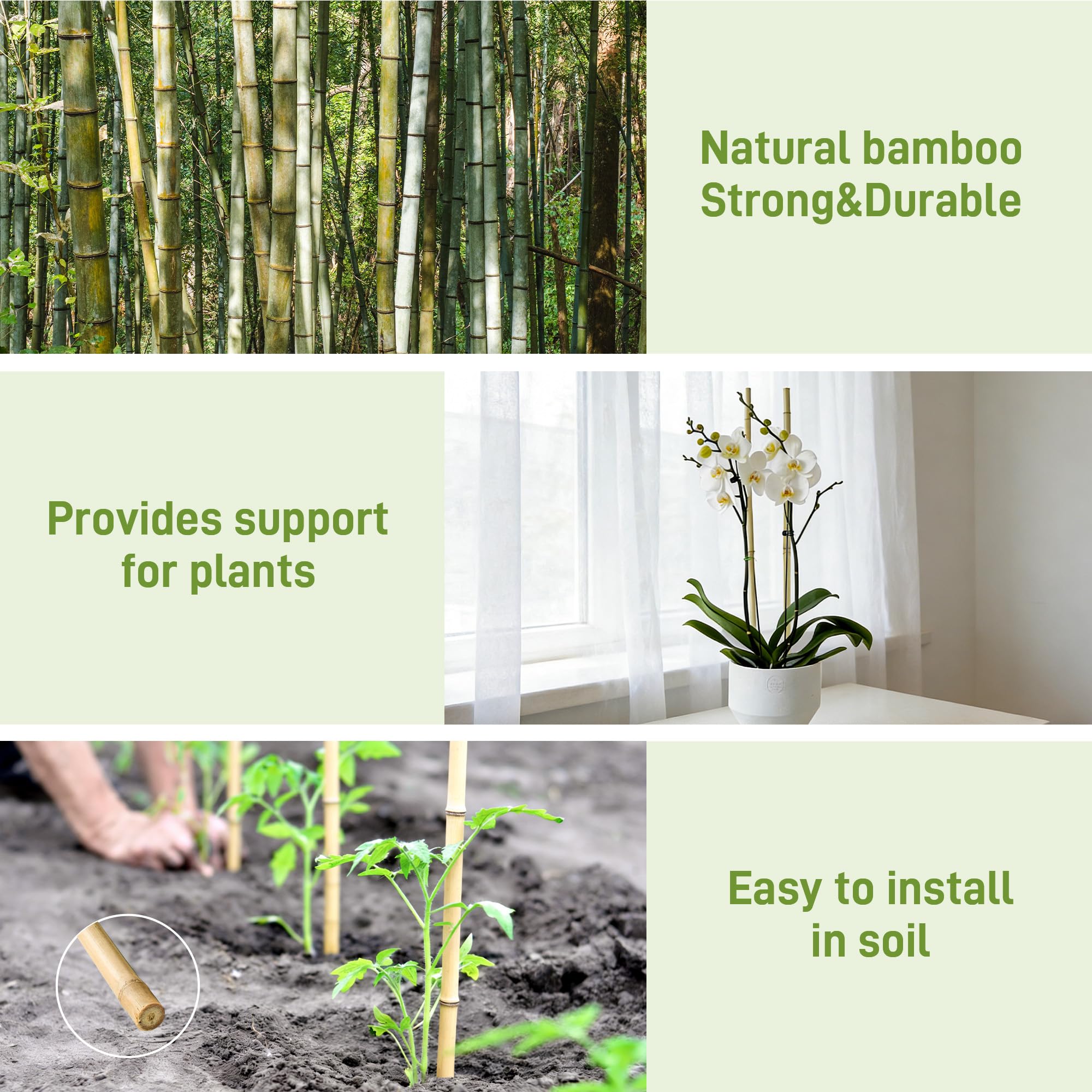 Estacas de jardín de 0.3 a 0.4 pulgadas/4 pies, estacas de bambú natural para plantas de interior y exterior, postes para tomates, frijoles, plantas en maceta (50 unidades)
