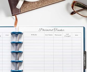 Password Tracker for 9-Disc Classic Happy Planner, Classic Happy Planner Password Log, Pre-punched Happy Planner Inserts, Password List