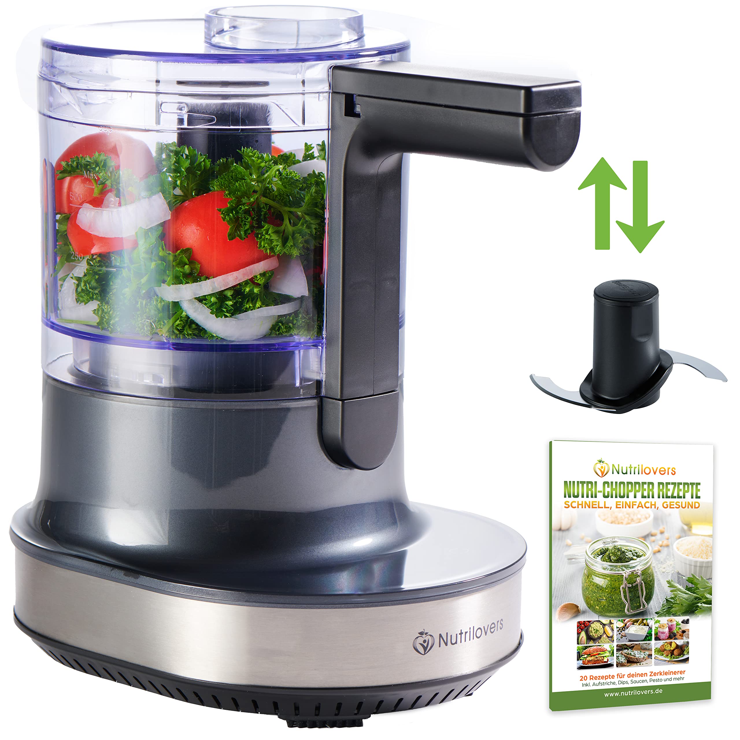 NUTRI-CHOPPER 4D tritatutto elettrico con funzione AUTO-BLADE – senza BPA – marchio tedesco – Food Processor trituratore universale per cipolla carne, noci, pesto