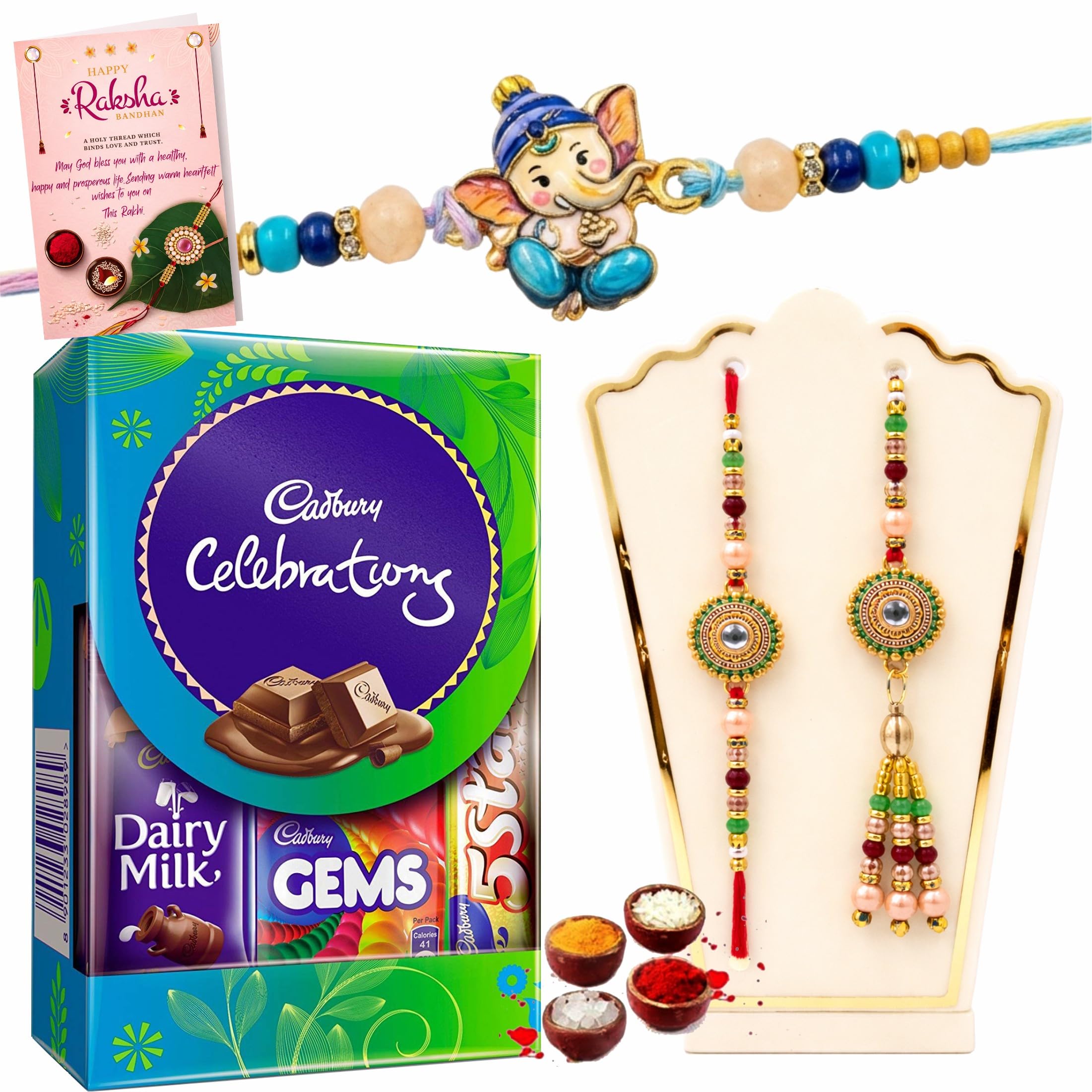 Rakhi Set for Brother and Bhabhi and Kid-Designer Rakhi n Lumba with Kids Rakhi with Chocolate Gift Box for Bhaiya,Sister in Law and Children, Family Super Sweet Rakshabandhan Combo Pack with Roli,Chawal,Chandan,Mishri,Rakshabandhan Greeting Card-image-31