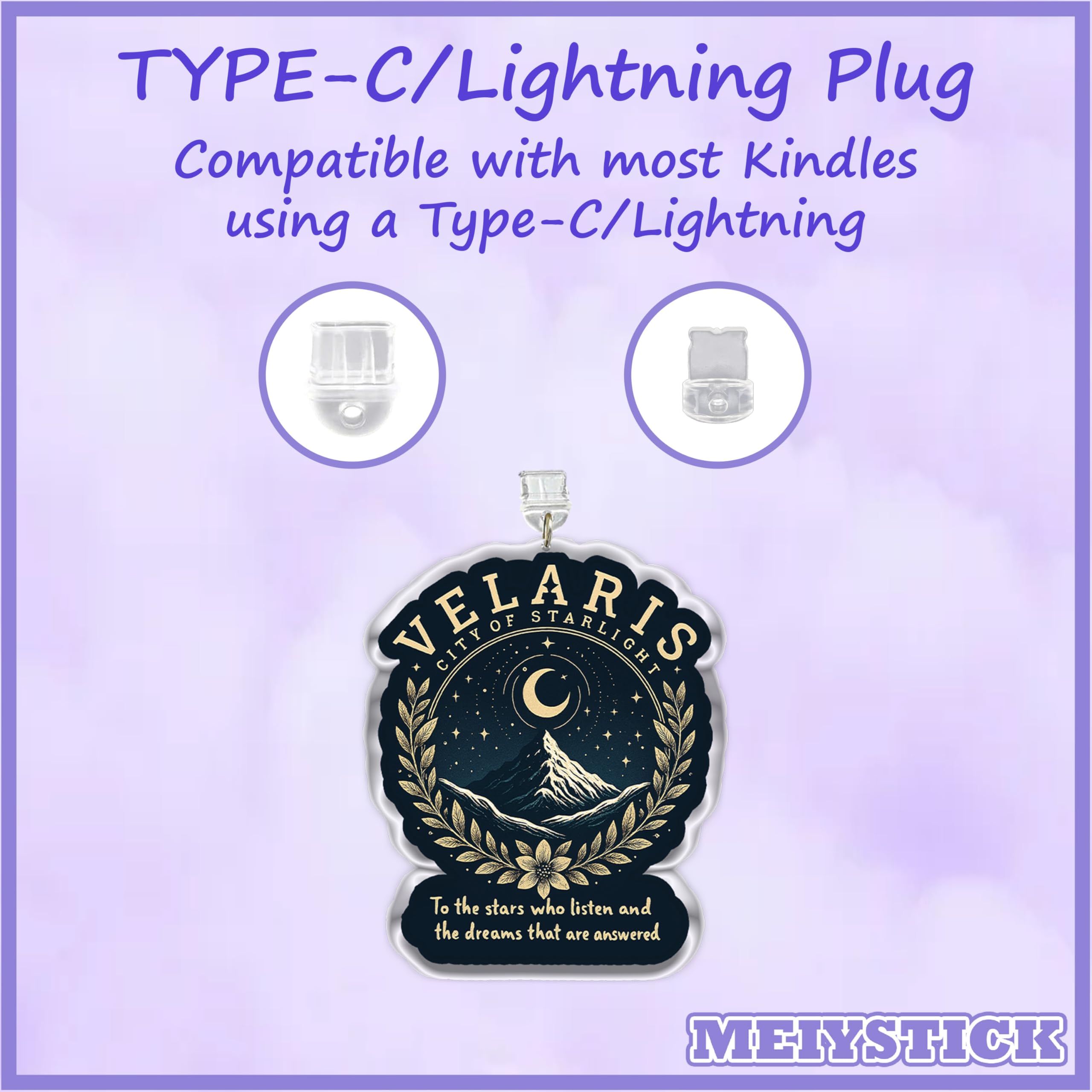 Velaris City of Starlight ACOTAR Breloque anti-poussière en acrylique de type C ou Lightning, accessoire Kindle, breloque lecteur fantaisie, cadeau pour les amateurs de livres