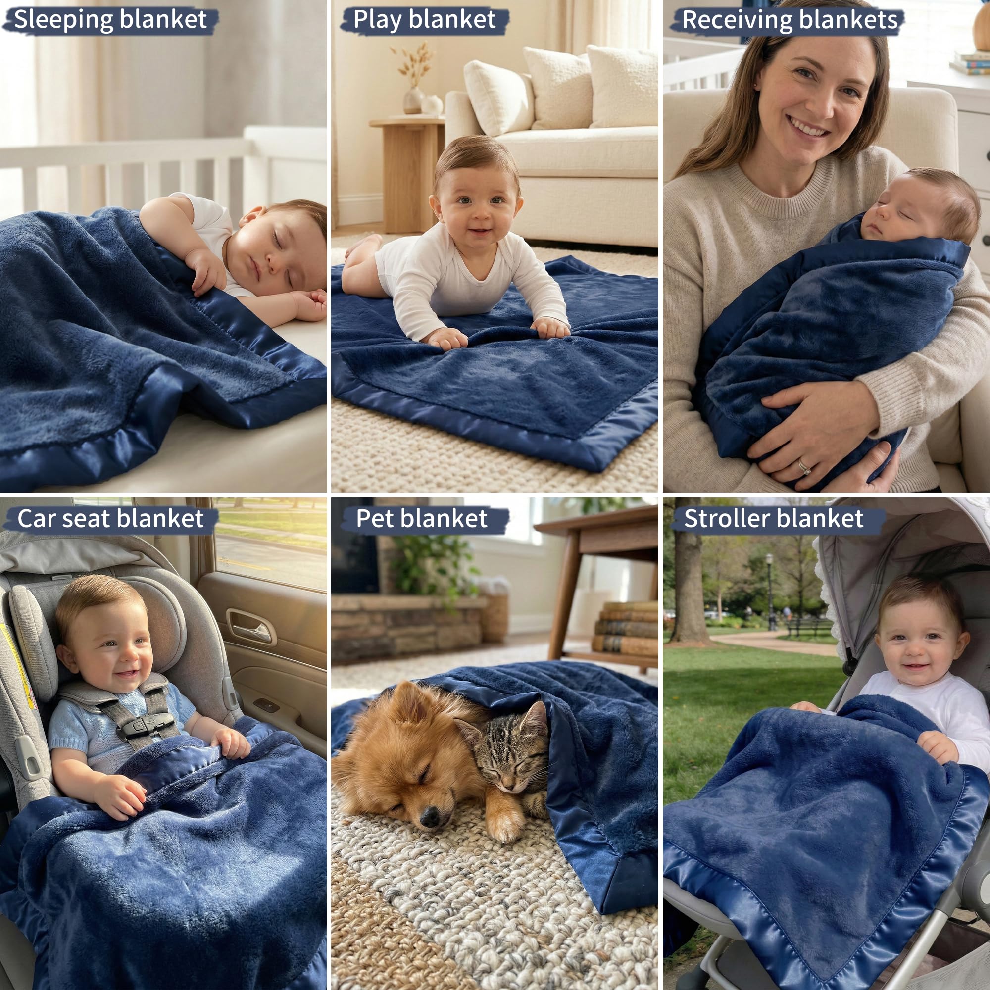 Pro Goleem Couverture polaire pour bébé garçon, avec bordure en satin de 5,1 cm, couverture de réception en peluche super douce pour nourrissons, nouveau-nés, couverture confortable pour poussette et