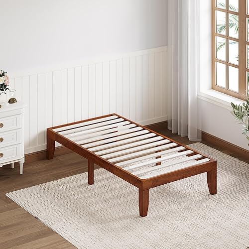 Miniatura 54 de Giantex Base de cama de plataforma de madera matrimonial de 14 pulgadas, base de colchón de estilo minimalista con madera de goma maciza, soporte de